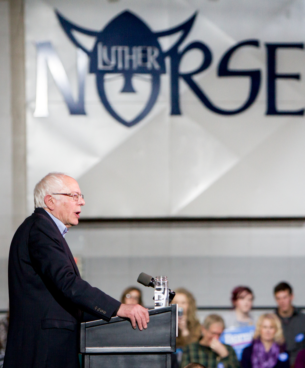  On Sunday, January 24th 2016, Bernie Sanders addressed an energetic cowd of over 2,000 faculty, staff, students and Decorah community members in the Luther College main gym. That rally was part of his last big push to get his message out before the 