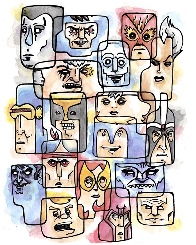 Giant Sized X Friends!! All my favorite mutants.. who is your favorite X-Person. I&rsquo;m a colossus, Cyclops, and Havok kinda guy.. #marvelcomic #xmen #wolverine #mutants #abstract #shapes #watercolor