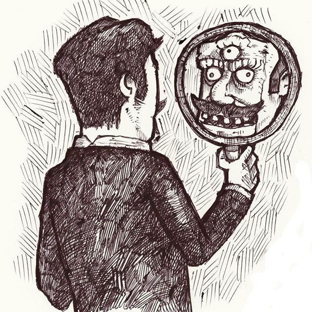 Keep looking over your shoulder, you never know what creeps are coming. 
#creeps #sundayfunday #drawing #mirror