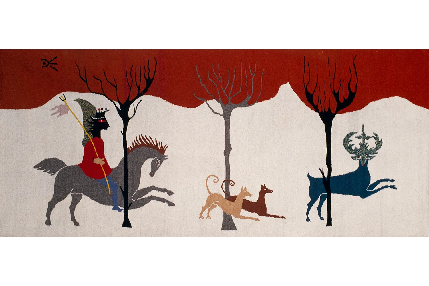   Hunting Scene (for Edward James) , 1948 woolen tapestry 41 x 94 inches (104.1 x 238.8 cm) 