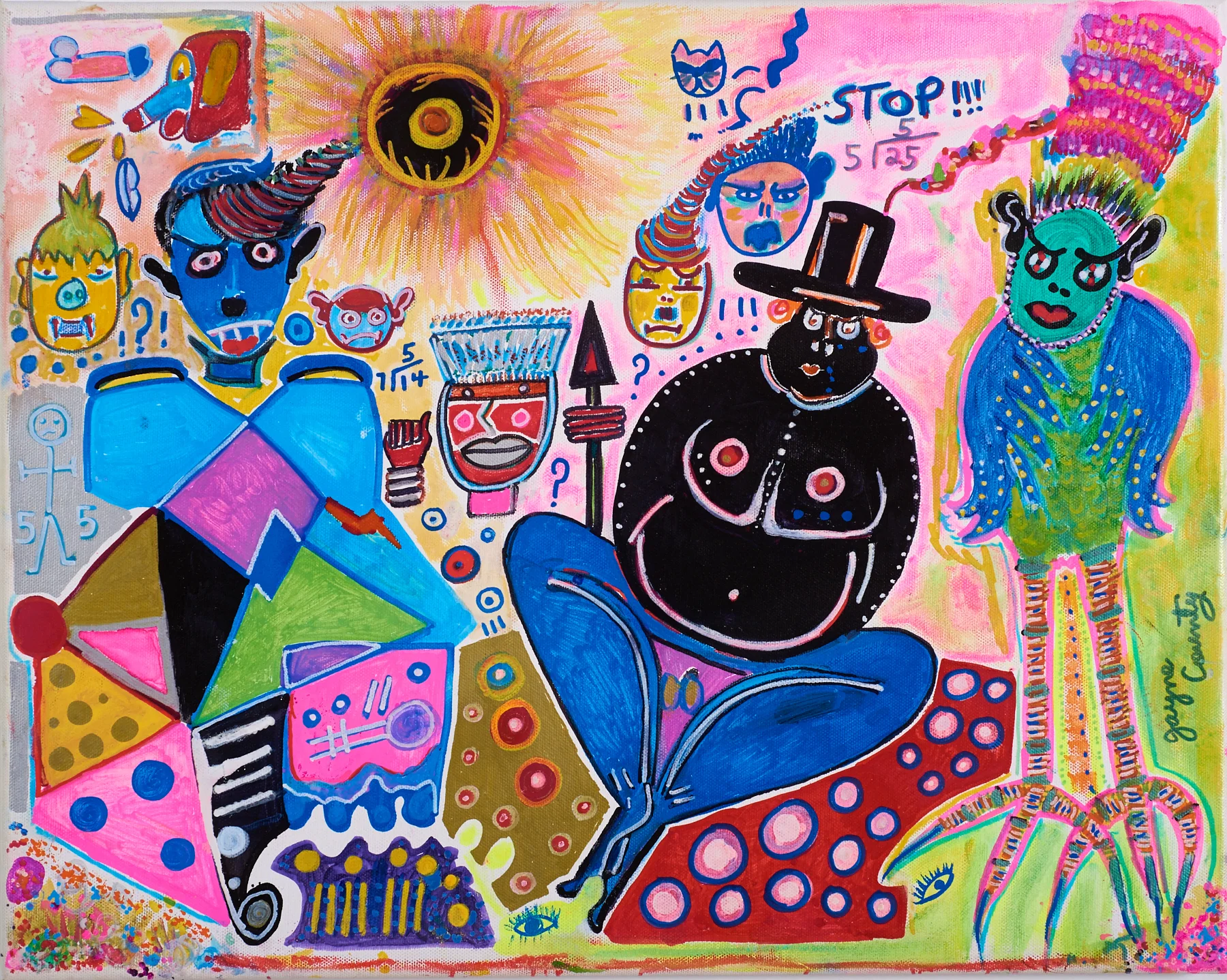 Jayne County Trump, Chicken Man, and Adolf Warhol, Pop Dicktator , 2017 acrylic and marker on canvas 16 x 20 inches