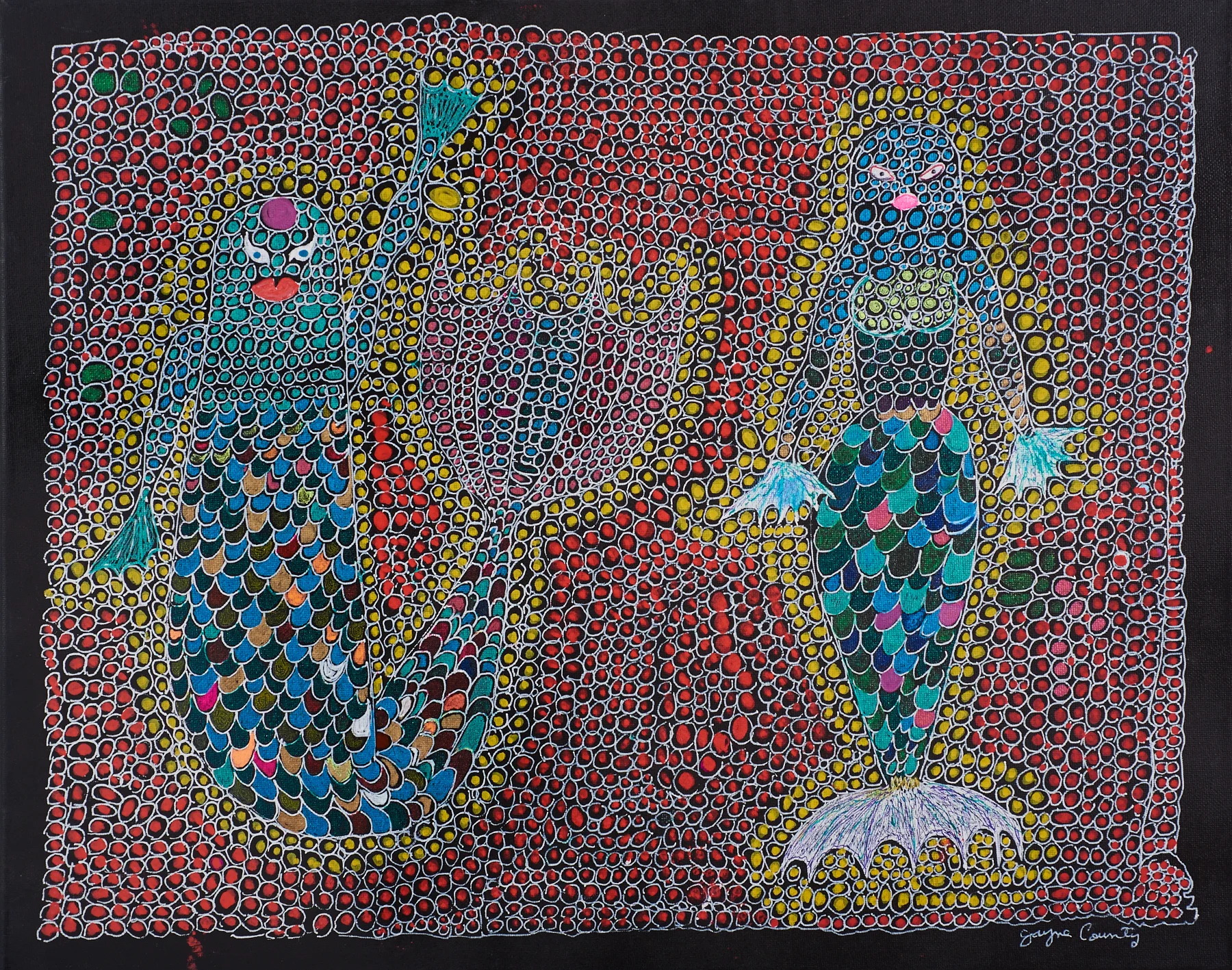 Jayne County Mer Creatures , 2017 acrylic and marker on canvas 16 x 20 inches