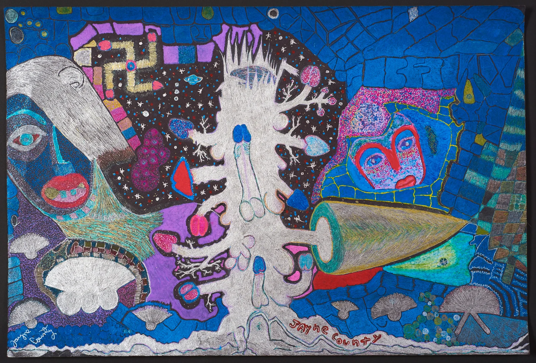 Jayne County Black Widow on Penis Planet Pluto #7 , 2007 acrylic and marker on paper 12 x 18 inches