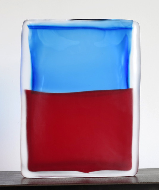 Laura de Santillana Tokyo-Ga (Blue Aqua - Red) , 2017 hand blown compressed shaped glass 11 3/8 x 8 5/8 x 1 3/4 inches (29 x 22 x 4.5 cm)