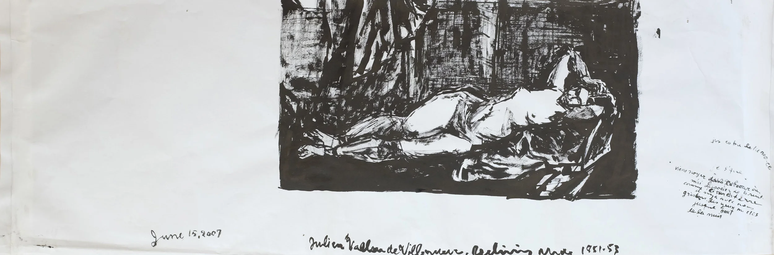 Untitled (Julien Vallou de Villeneuve Reclining Nude, 1851-53) , 2007 Sumi ink on paper 10 x 30 inches (25.4 x 76.2 cm)