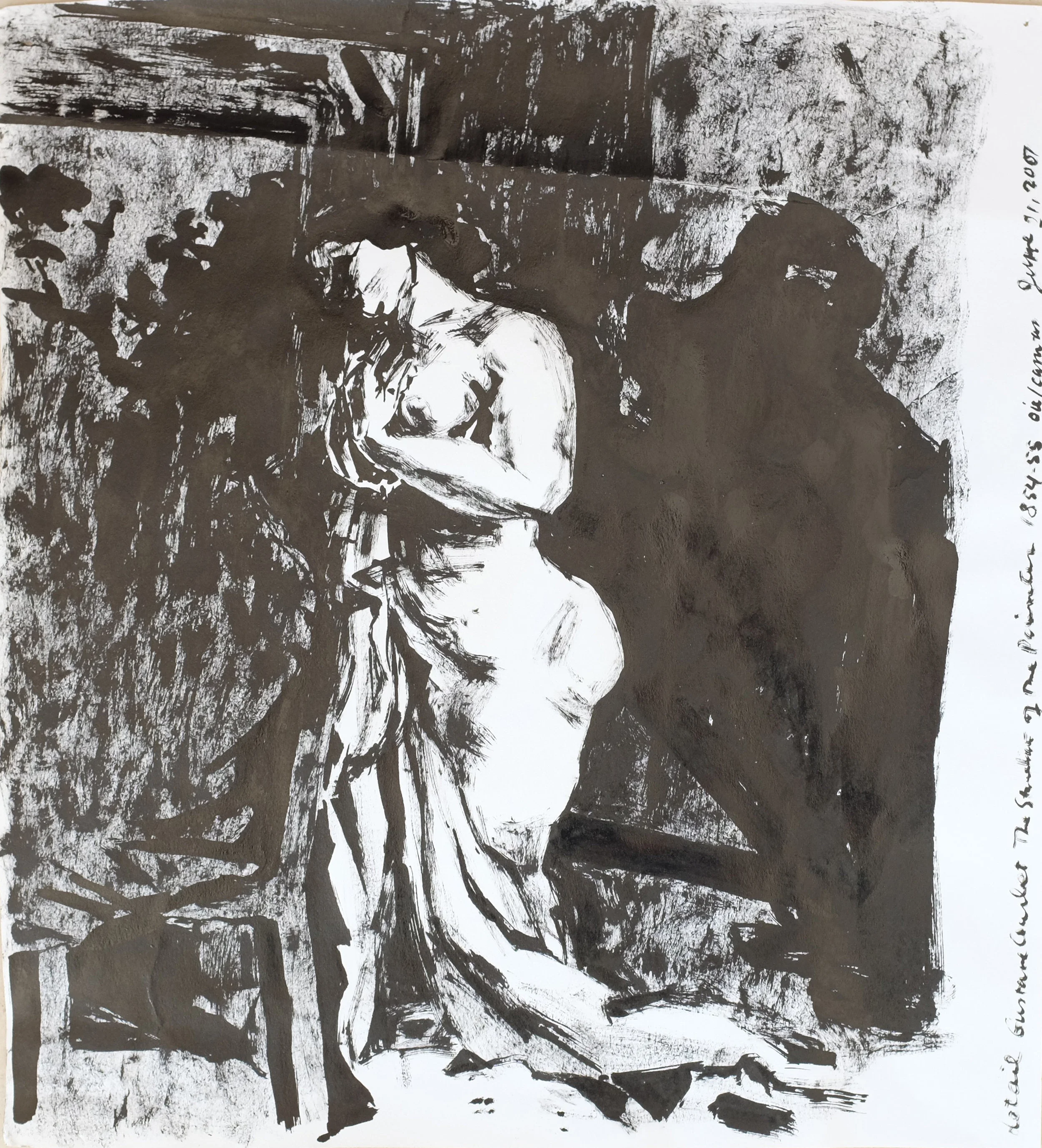 Untitled (detail Gustave Courbet The Studio of the Painter 1854-55 oil/canvas) , 2007 Sumi ink on paper 11 3/4 x 14 1/2 inches (29.85 x 36.83 cm)