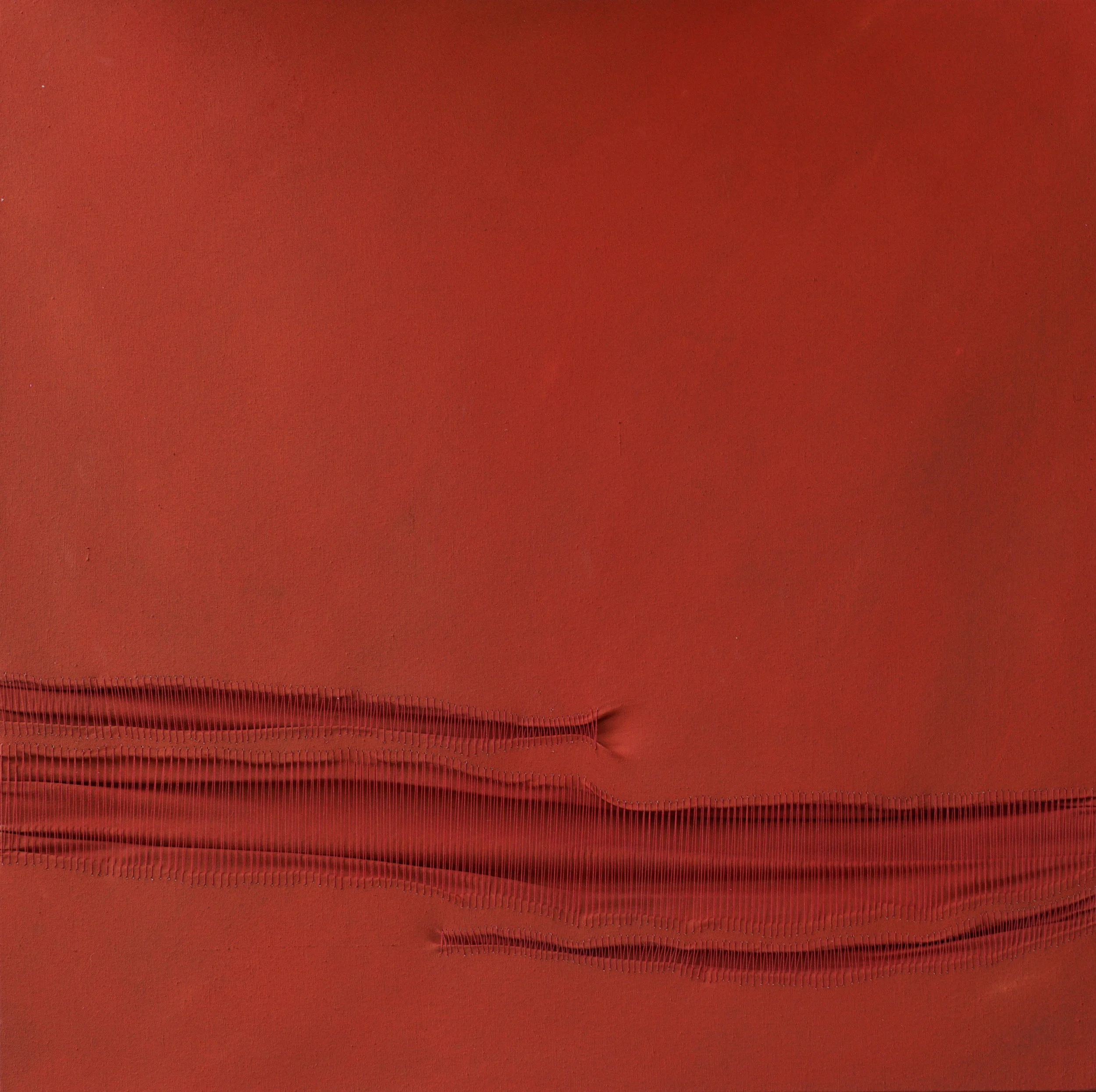Metaphor Rosso Carminio 10 , 2018 acrylic on stitched canvas, on frame 23 2/3 x 23 2/3 x 2 1/3 inches (60 x 60 x 6 cm)