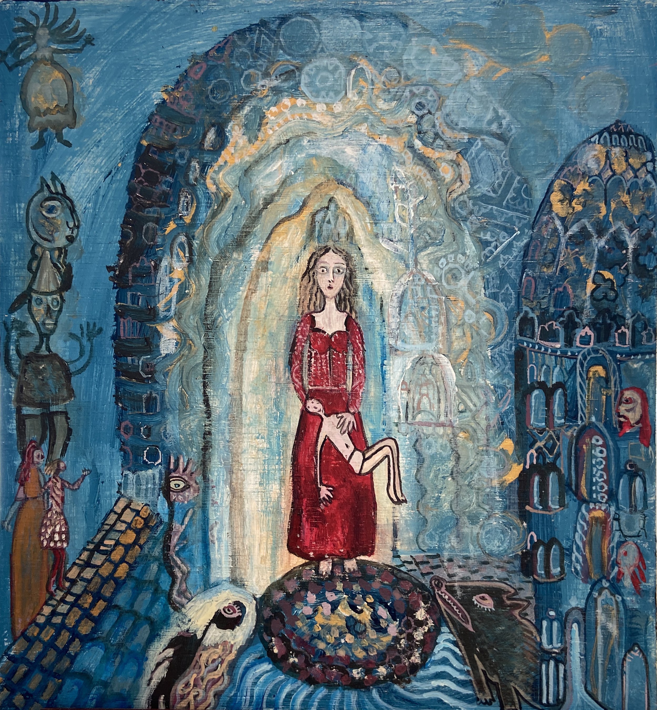 Capitello della Sorgente , 2021 acrylic on board 8 1/2 x 9 1/2 in (21.59 x 24.13 cm) EZ104