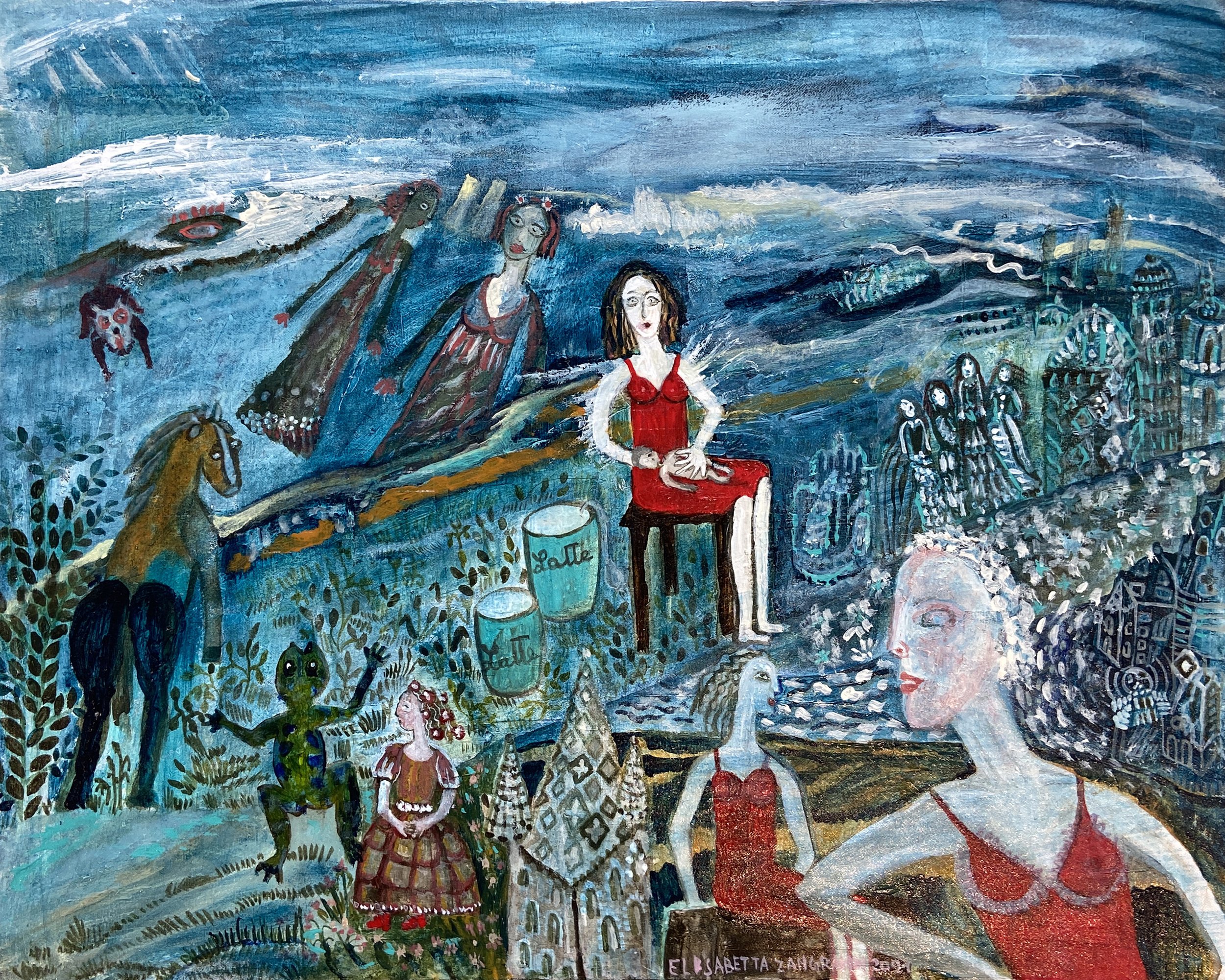 Madonna del Latte , 2021 acrylic on wooden panel 12 1/2 x 10 in (31.75 x 25.40 cm) EZ102