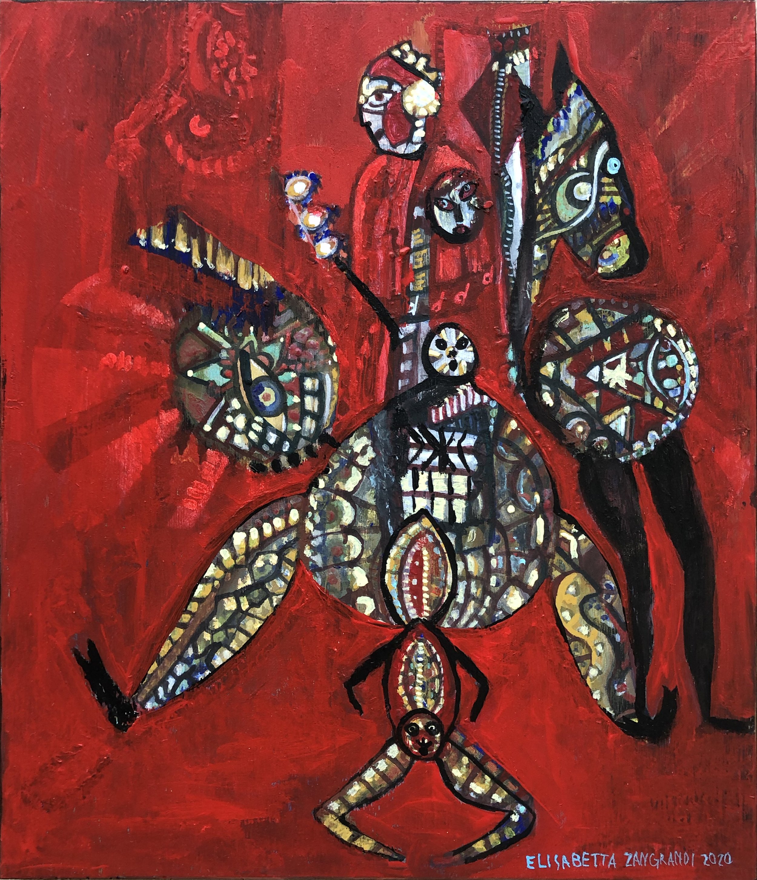 Piccolo Rosso , 2020 acrylic on board 8 x 9 in (20.32 x 22.86 cm) EZ094