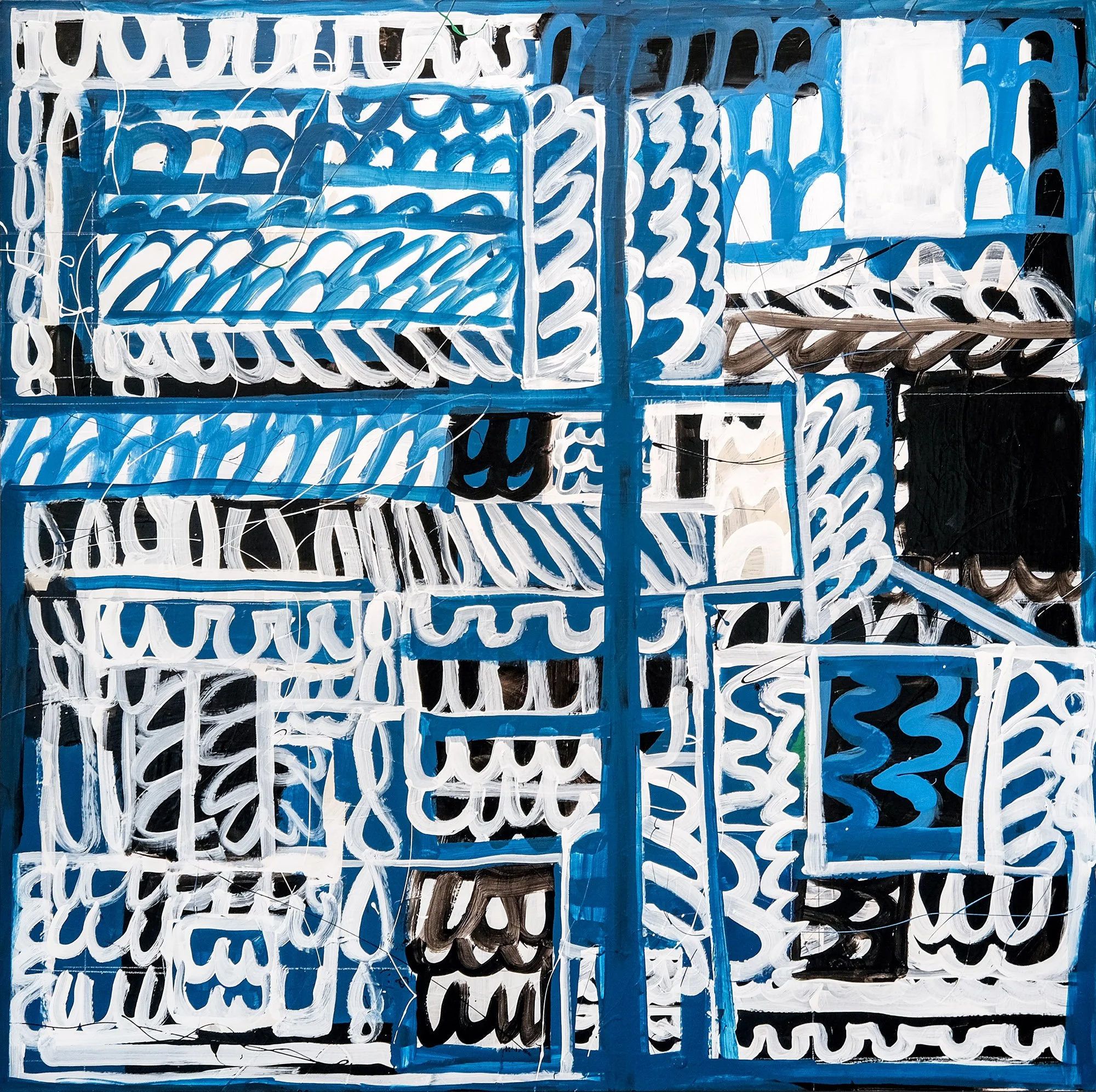   Blue Gerty-Niagara-USA-Canada , 2021 water-based enamel and acrylic, graphite on canvas 48 x 48 inches (121.9 x 121.9 cm)  Sold 