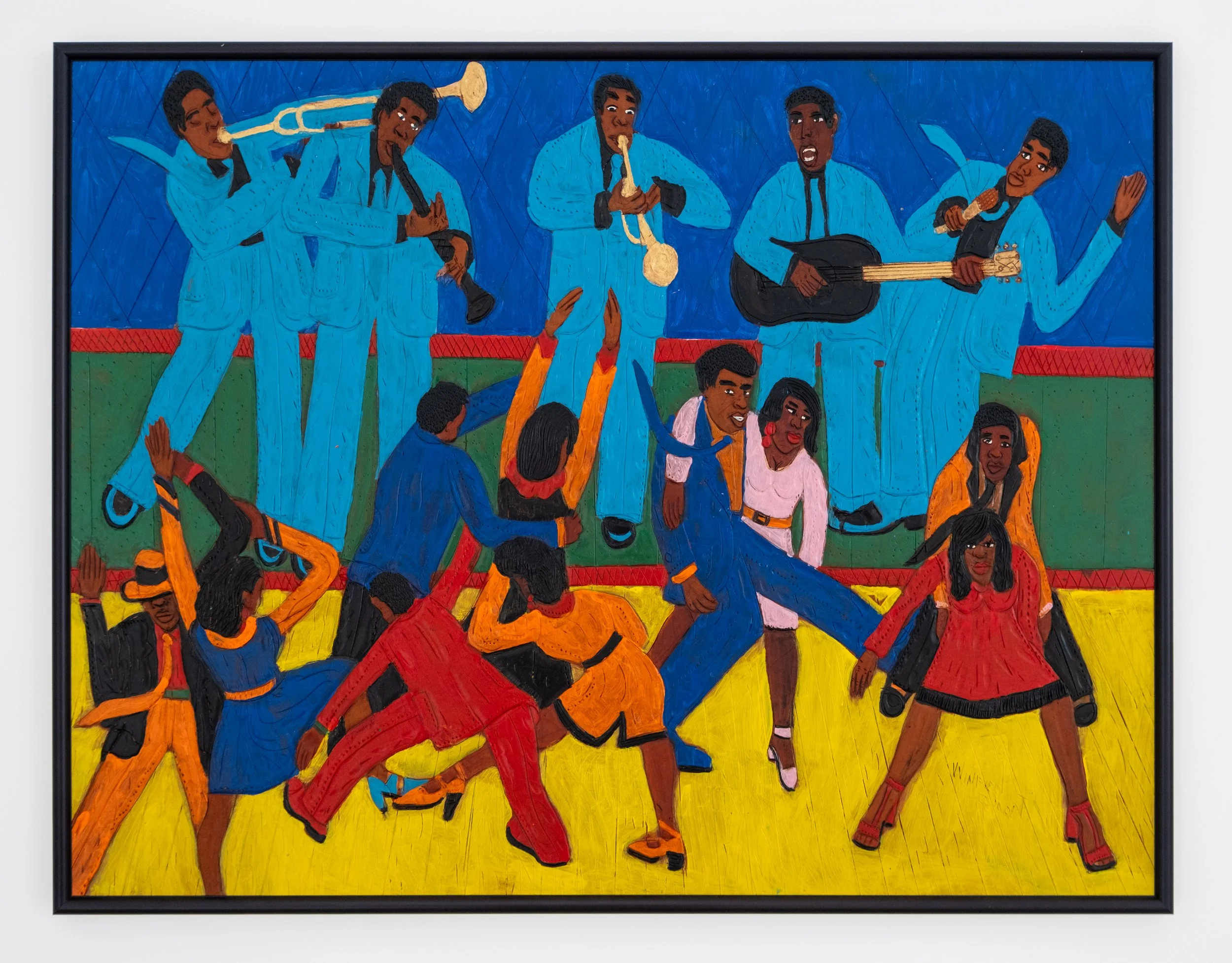   Jazz Joint , n.d. dye on carved and tooled leather 26 3/4 x 35 inches (67.9 x 88.9 cm) 