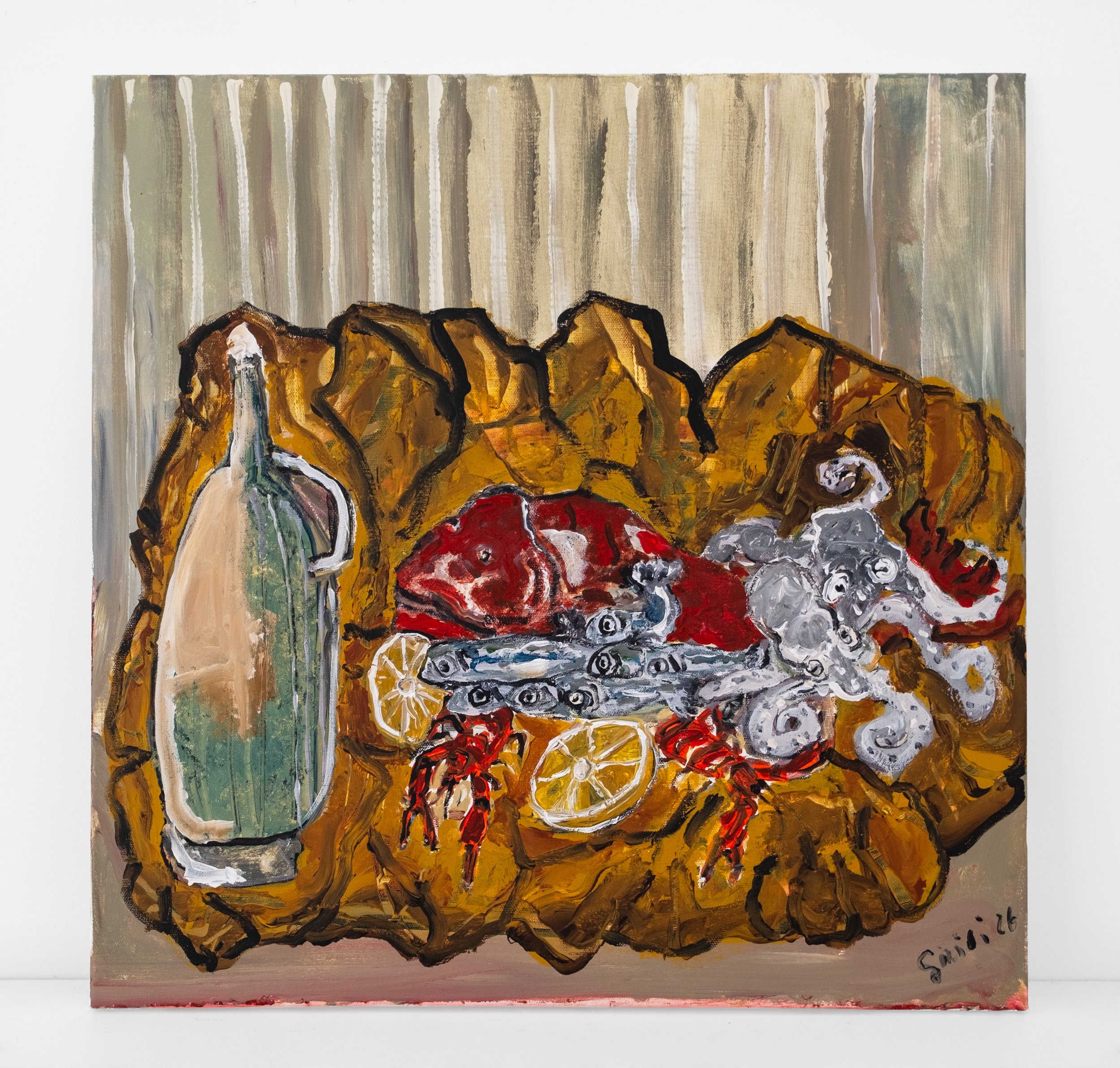   Metti Una Sera a Cena (One Evening at Dinner) , 2026 acrylic on canvas 23 1/2 x 23 1/2 inches (60 x 60 cm) VG401 