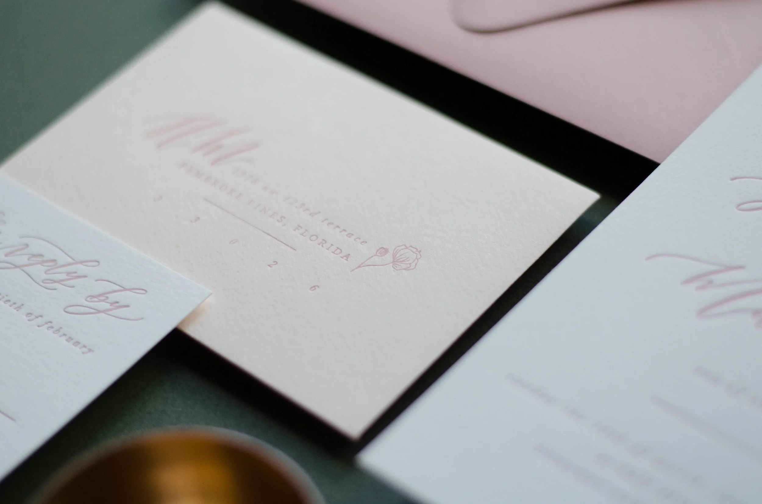 Dusty Rose Letterpress and Watercolor Invitation