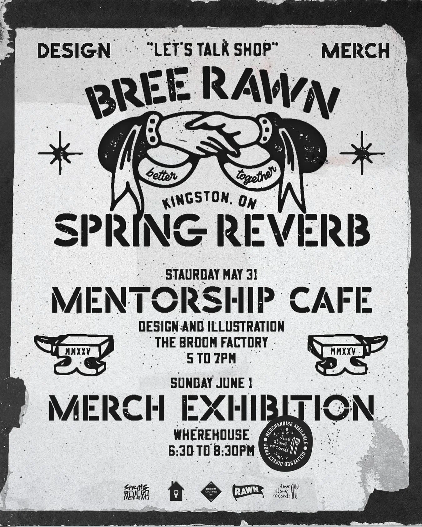 Heading out to Kingston for @springreverbygk
Catch me at the Mentorship Cafe at @broomfactorykingston and closing down the weekend with the merch exhibition at the @w_h_e_r_e_h_o_u_s_e where I will be slinging some sick @dinealonerecords merch. Come 