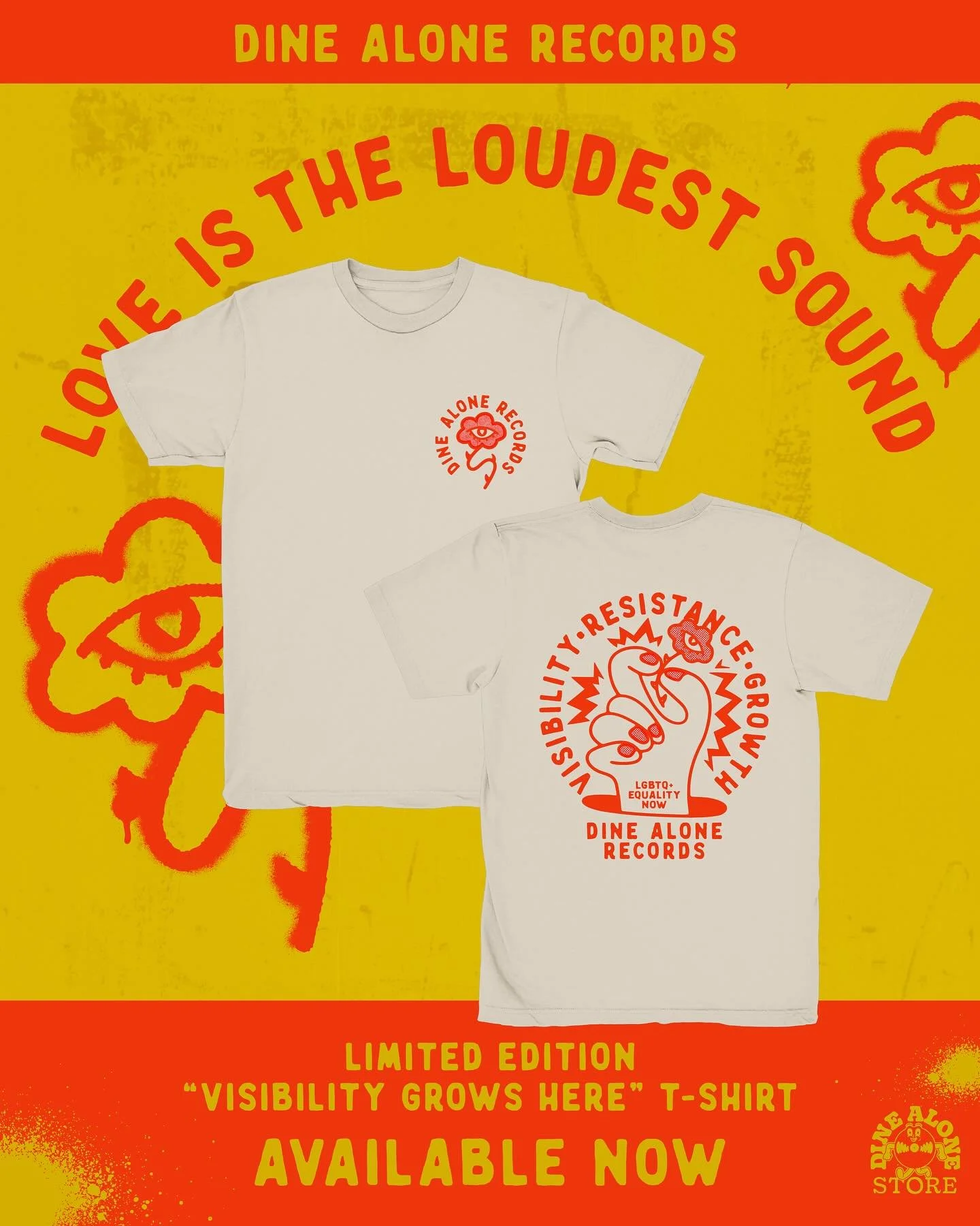 New pride merch for @dinealonerecords
See you in the streets 💙🩵💚💛🧡❤️🩷