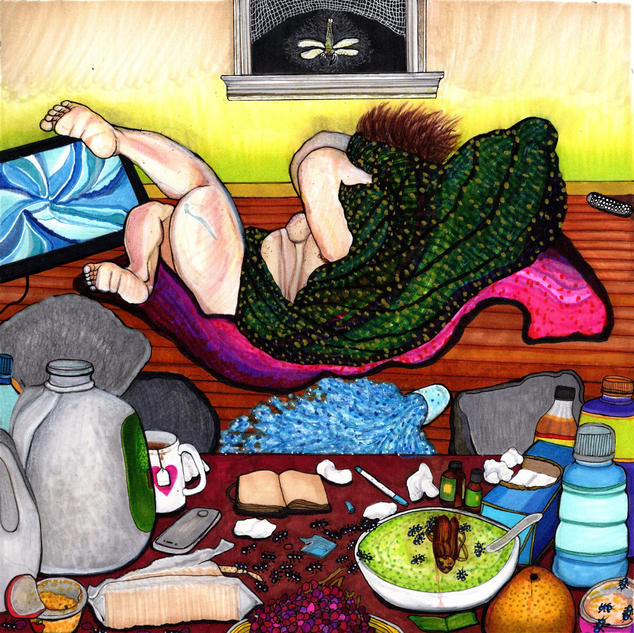  “Covid Sucks”  ink, pencil on arches paper  12” x 12”  2022  Joe Paulk © 