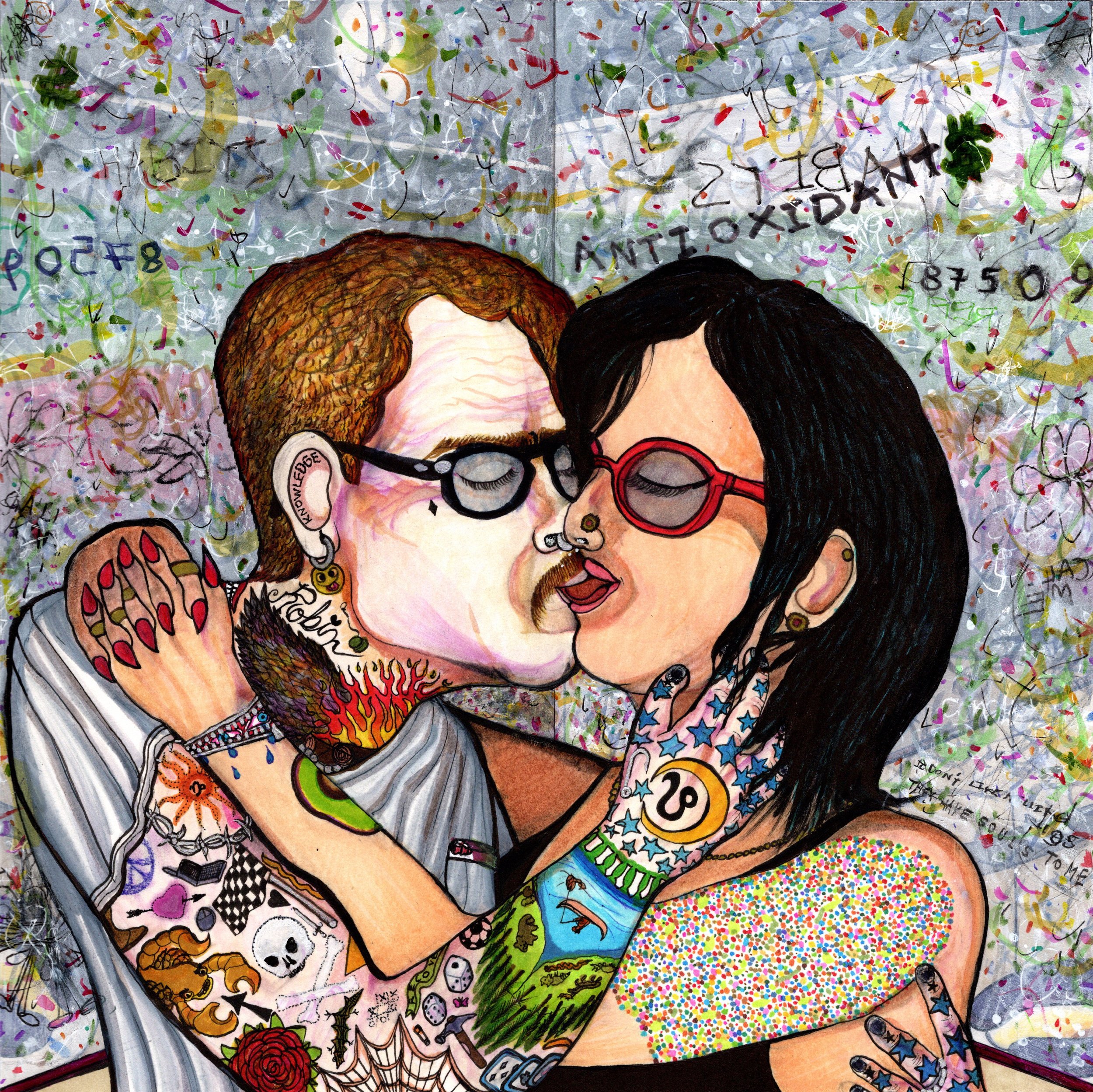  “Was Rock’n’Roll, then Drugs, now Sex”  acrylic, ink, pencil on arches paper  12.25” x 12.25”  2022  Joe Paulk © 