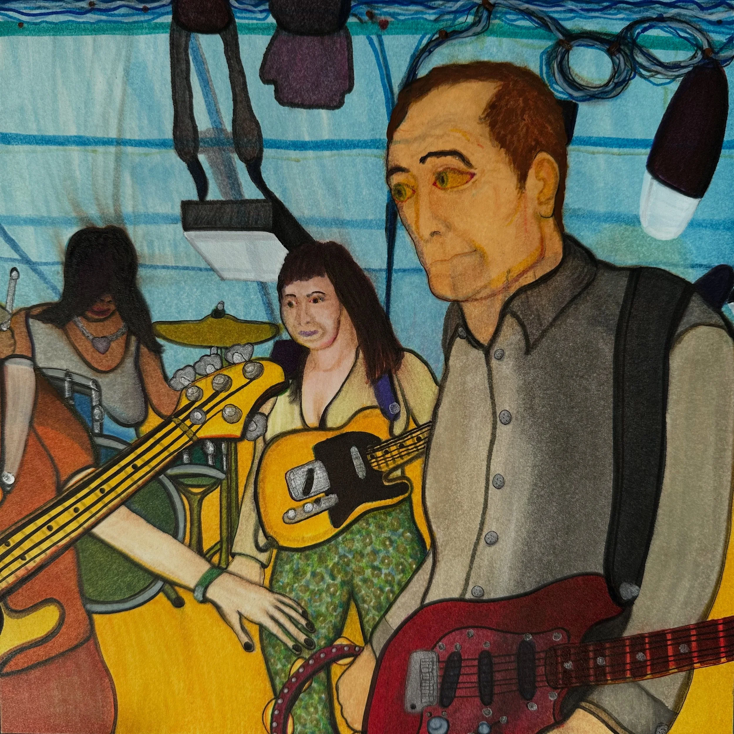  “Pass the Tambourine, Man”  ink on arches paper  12” x 12”  2025  Joe Paulk © 