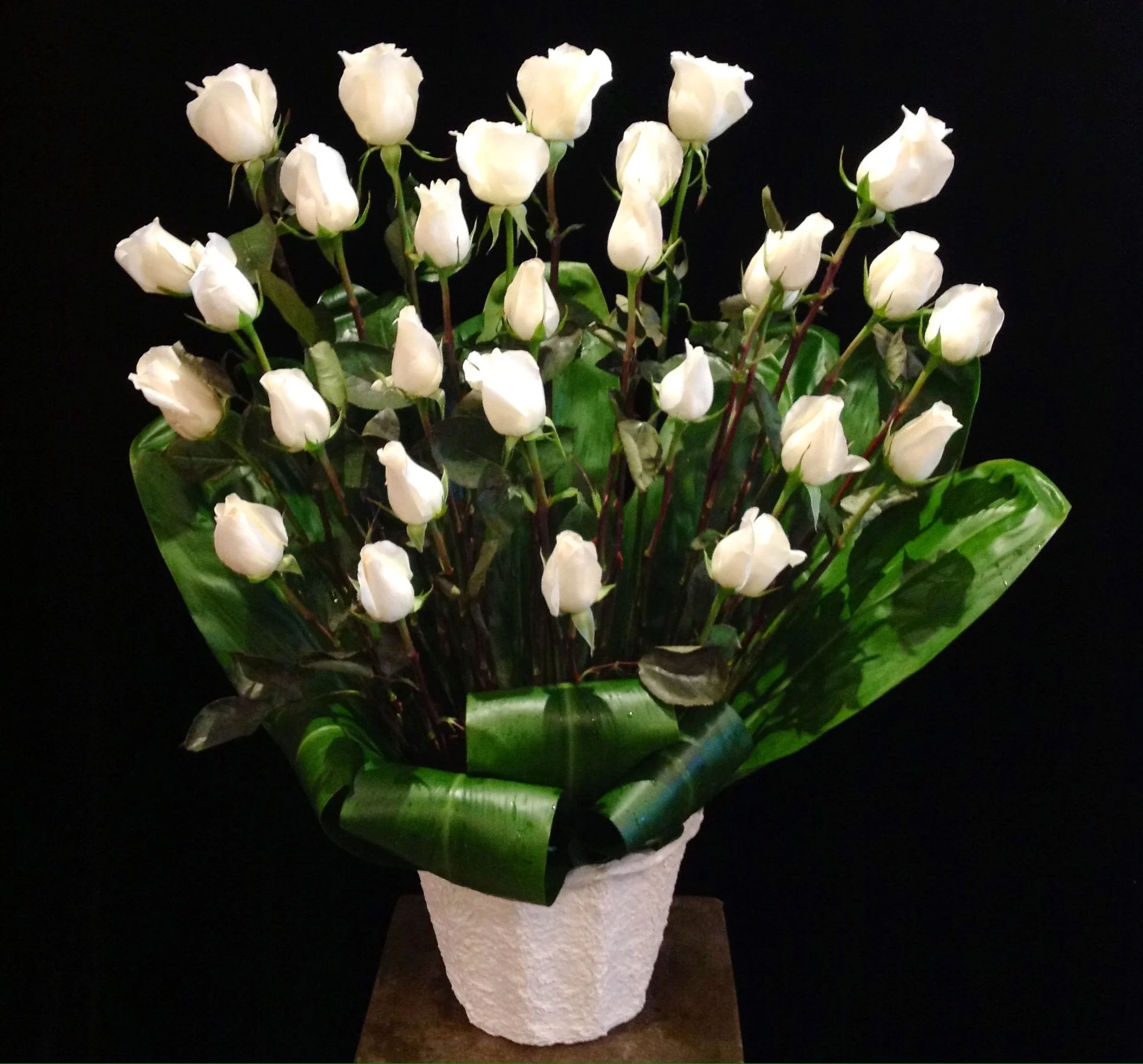 White Roses with Banana Leaves