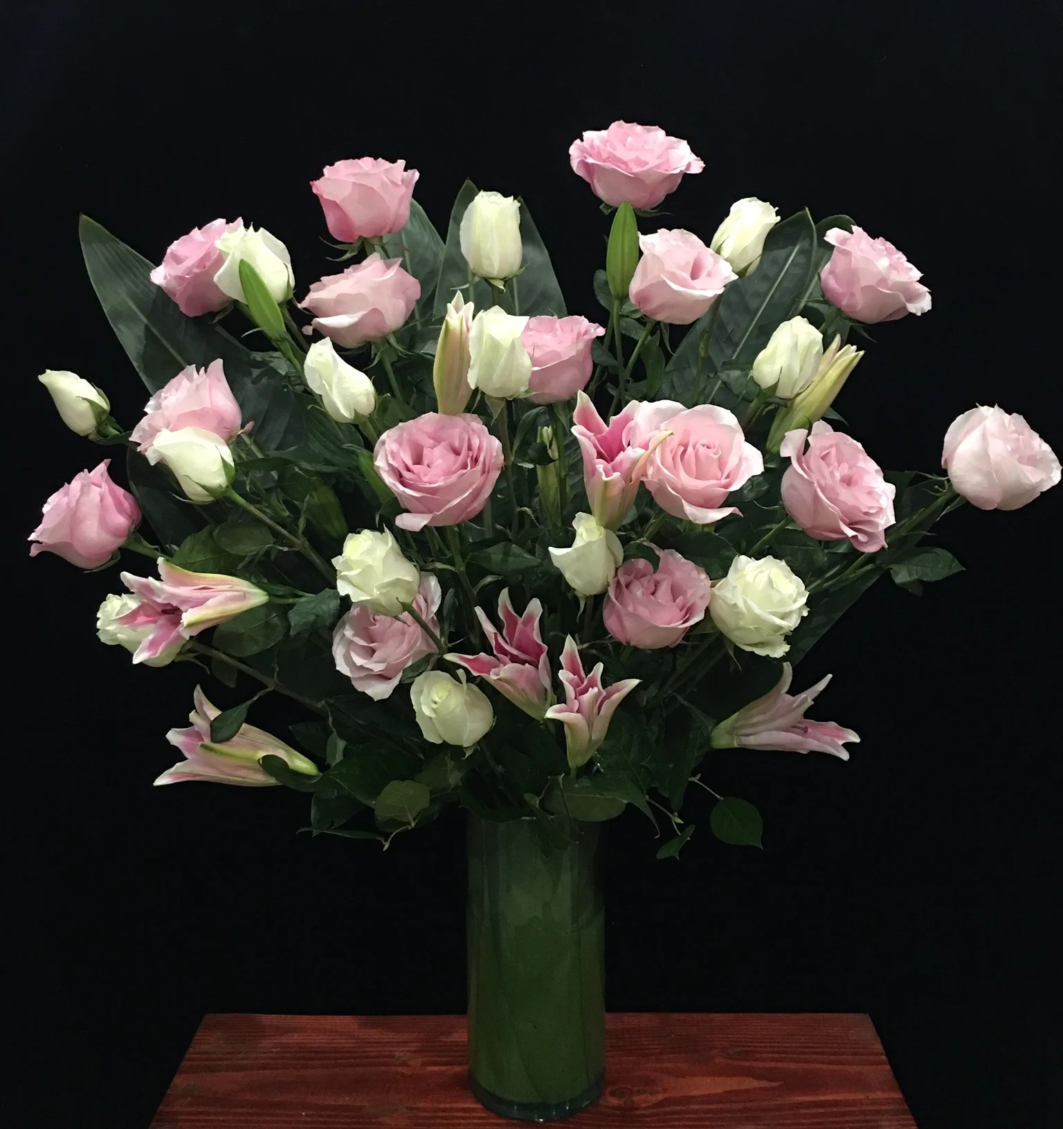 Pink & White Roses with Stargazer Lilies