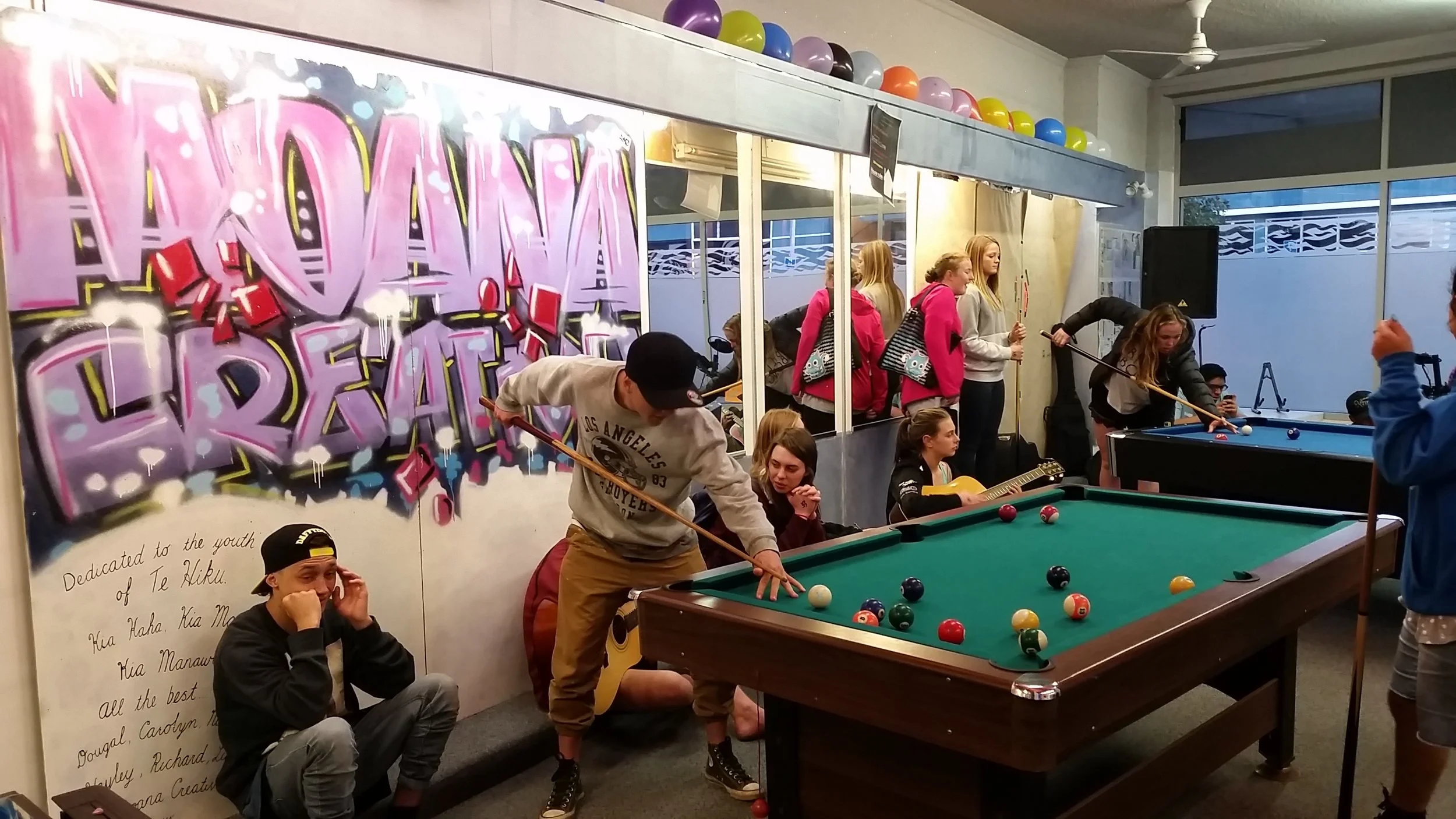 Pop-up youth space in Kaitaia - created over several days in an abandoned shop with re-purposed and donated materials. 
