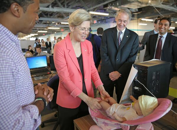 Ben meeting with Senator Elizabeth Warren and Senator Ed Markey at the MassChallenge offices.