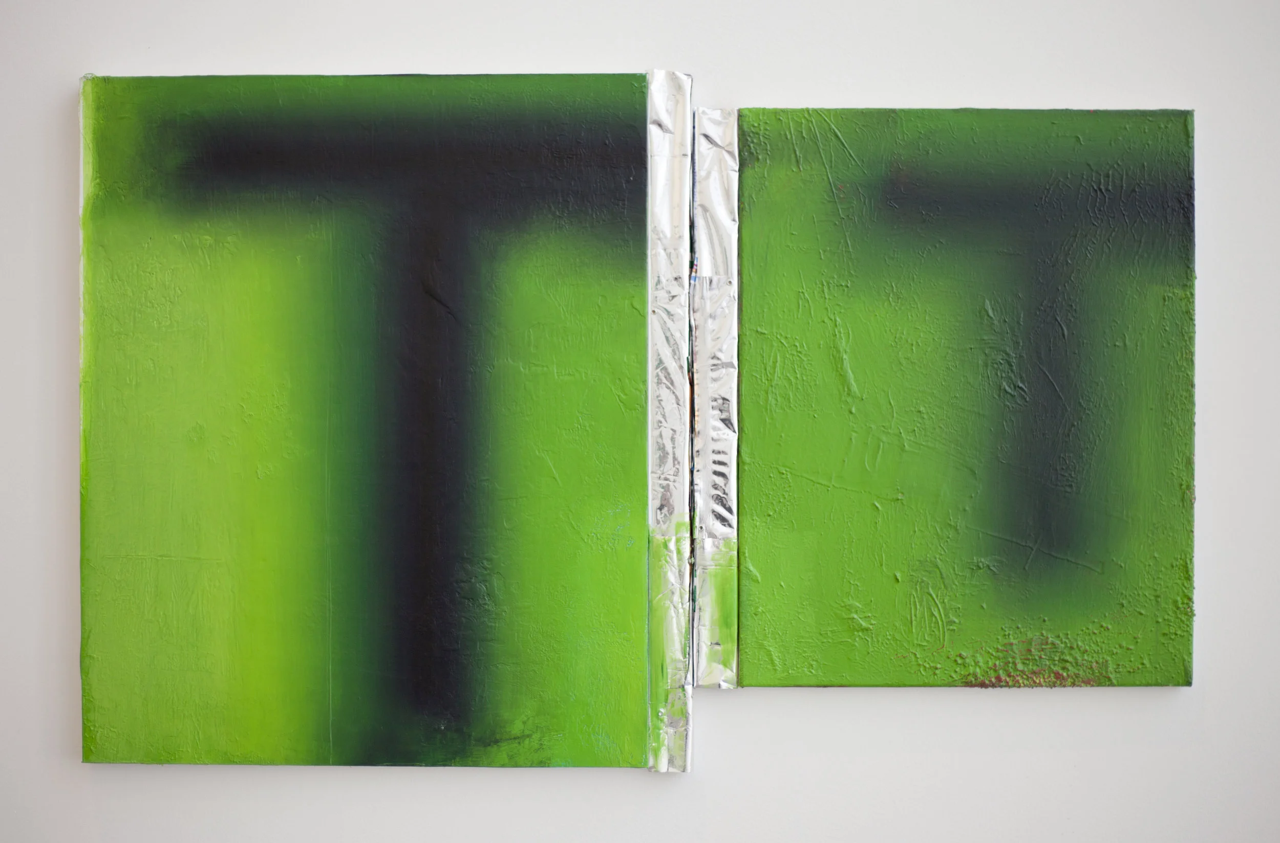Motion Pictures VI Oil on canvas with wood and used food wrappers 20 x 30 inches 2014