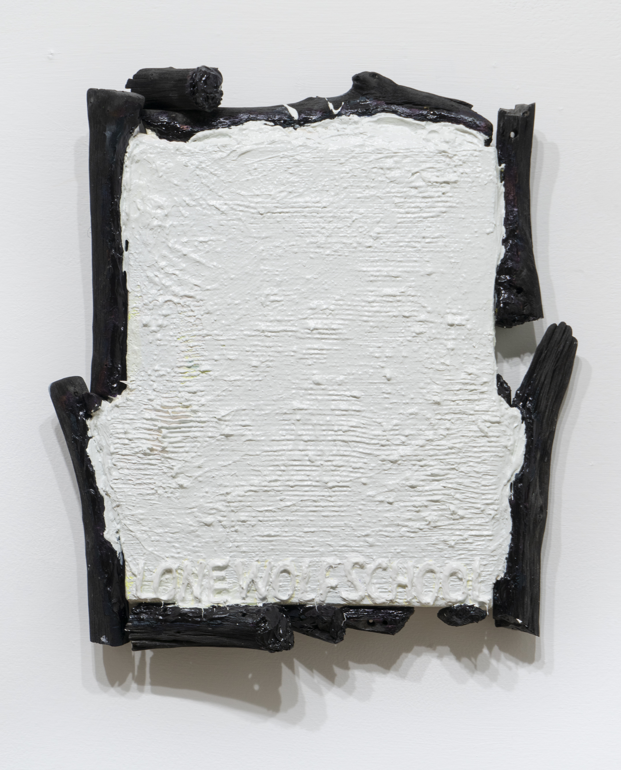Lone Wolf School II Acrylic and oil on canvas with water-purifying charcoal 12 x 10 x 2 inches 2018