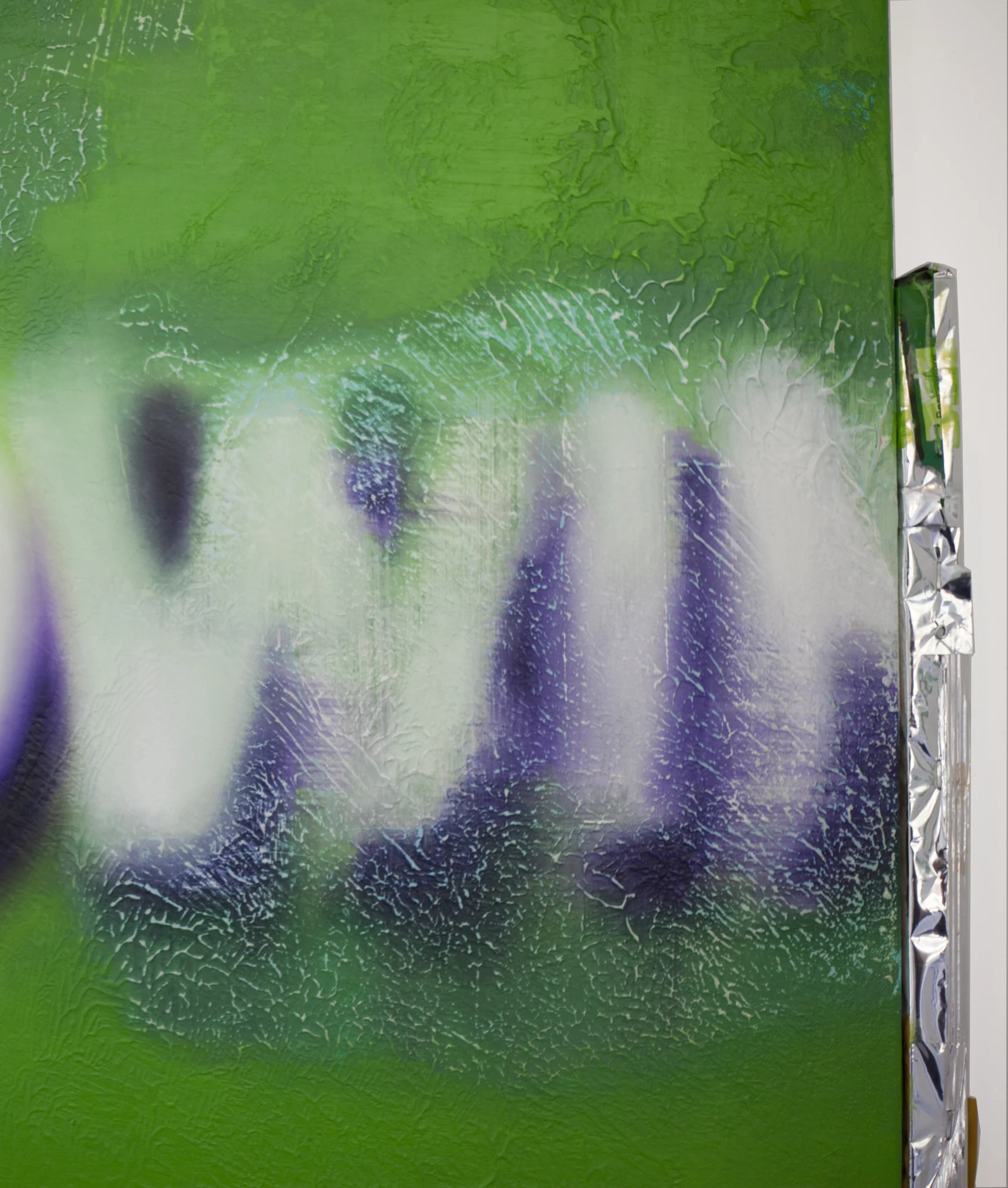 Trailer Painting Oil and acrylic on canvas with wood and used food wrappers 26 x 32 inches 2015