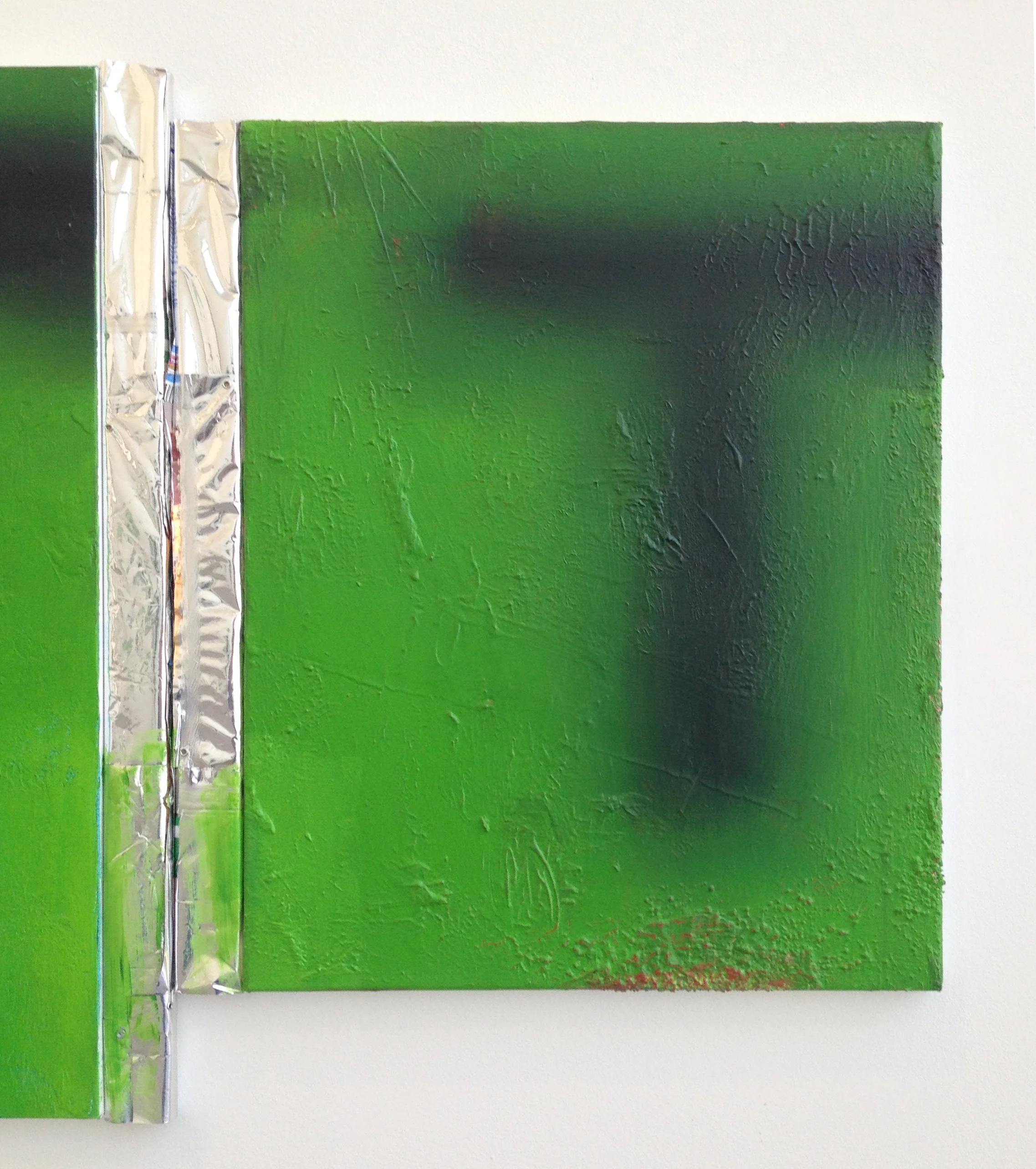 Motion Pictures VI Oil on canvas with wood and used food wrappers 20 x 30 inches 2014