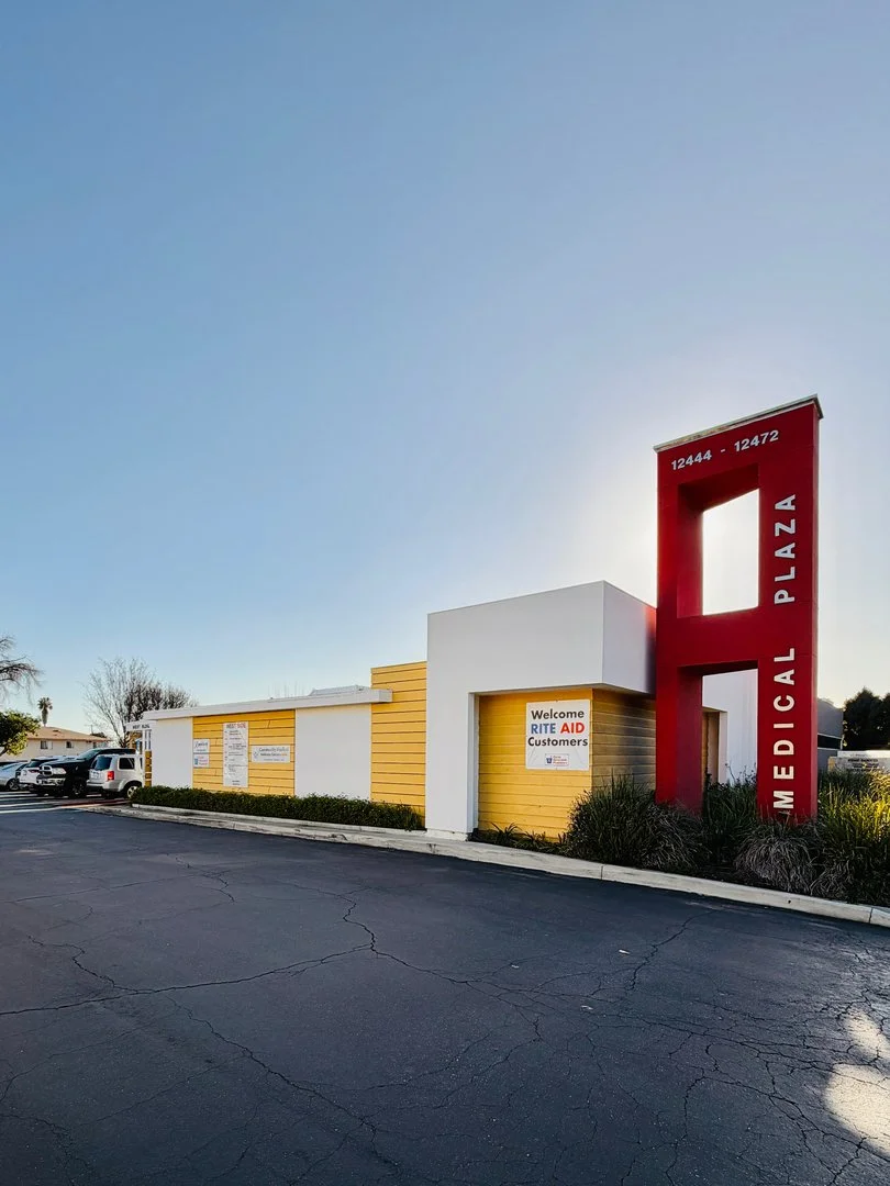 Exterior of the Medical Plaza building at 12444–12472 Washington Blvd in Whittier, home to Amicus Arthritis & Osteoporosis Center