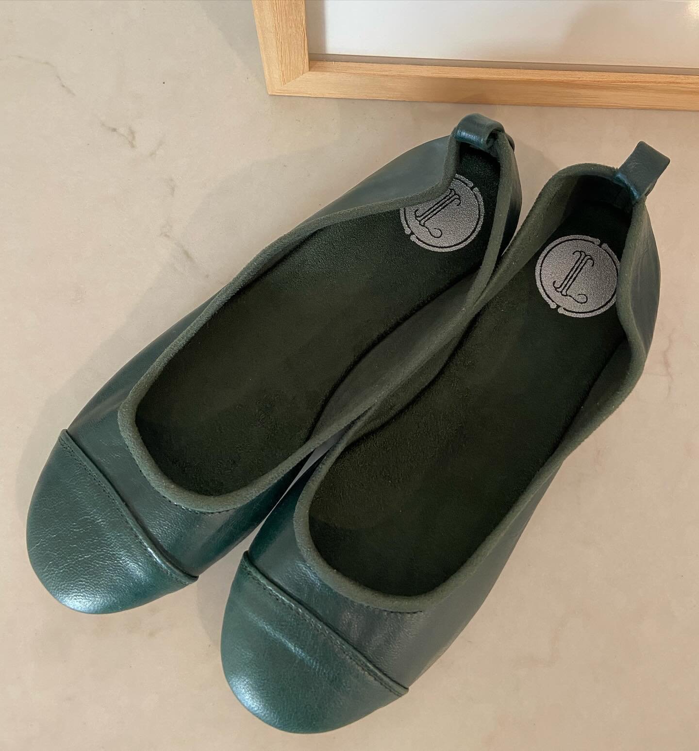 {Lunar} Forest green leather flats. Off to Switzerland.