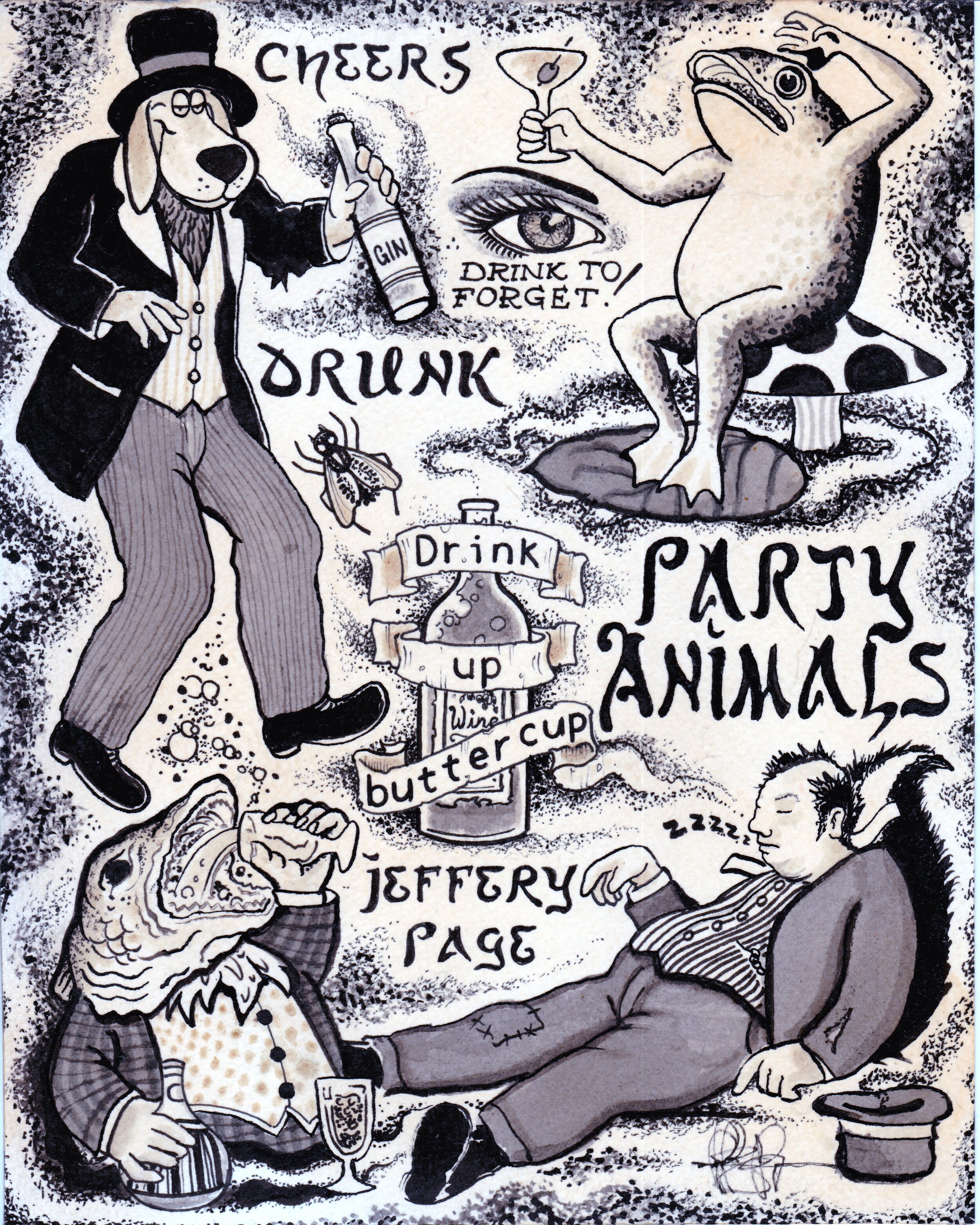 Jeffery-Page-Portfolio-Los-Angeles-Artisit-Tattoo-Avant-Garde-Provocateur-LA-DTLA_South-Bay-California-Morning-Coffee-Projects-Party-Animals-Jeffery-Drink-Up-Buttercup-Cheers.jpeg
