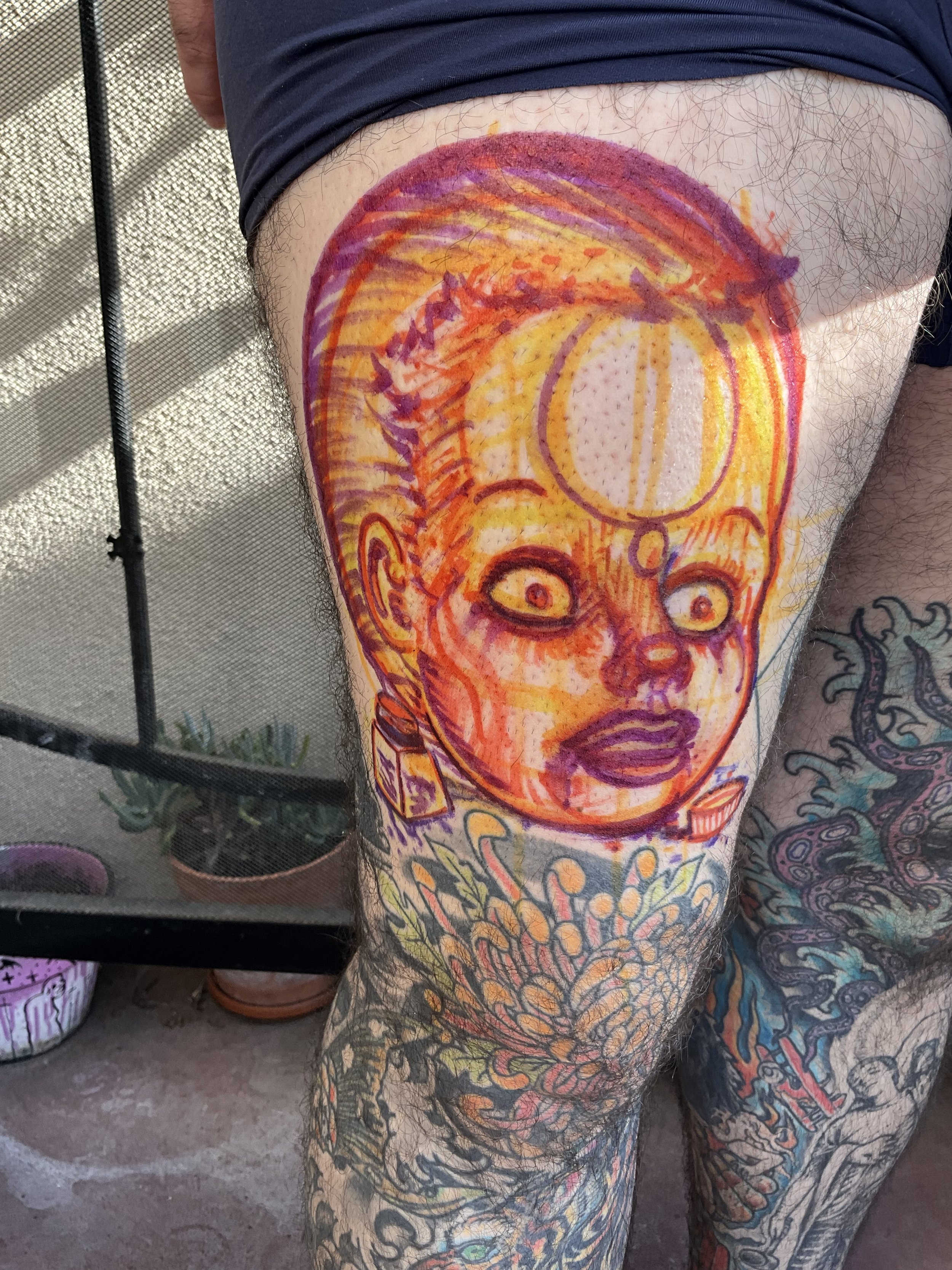 Freehanded Sharpie head drawn on wictor the Chef by tattooer Jeffery Paeg at the Get Away in Belmont Shore Los Angeles, CA