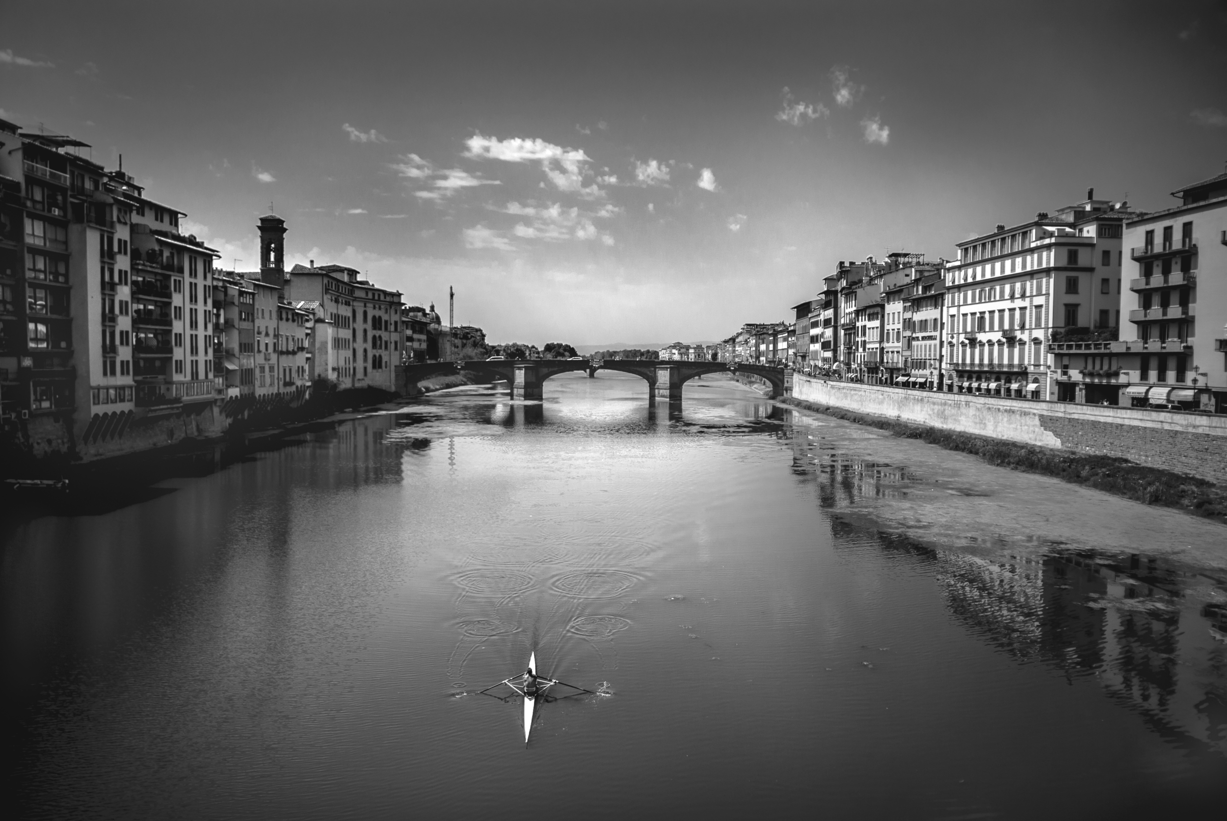 View of Rower On Arno River From Ponte Vecchio