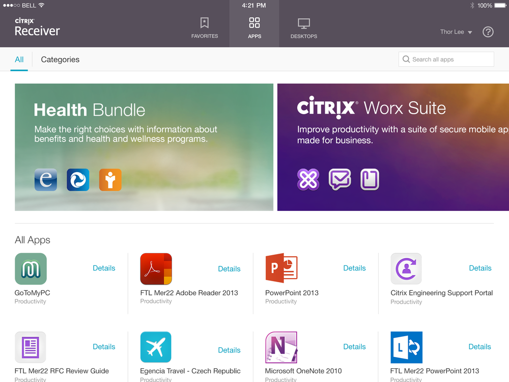  Citrix Receiver for tablet, Apps 