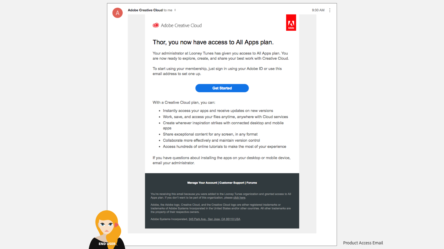 III. When end users received the system generated email about product access: