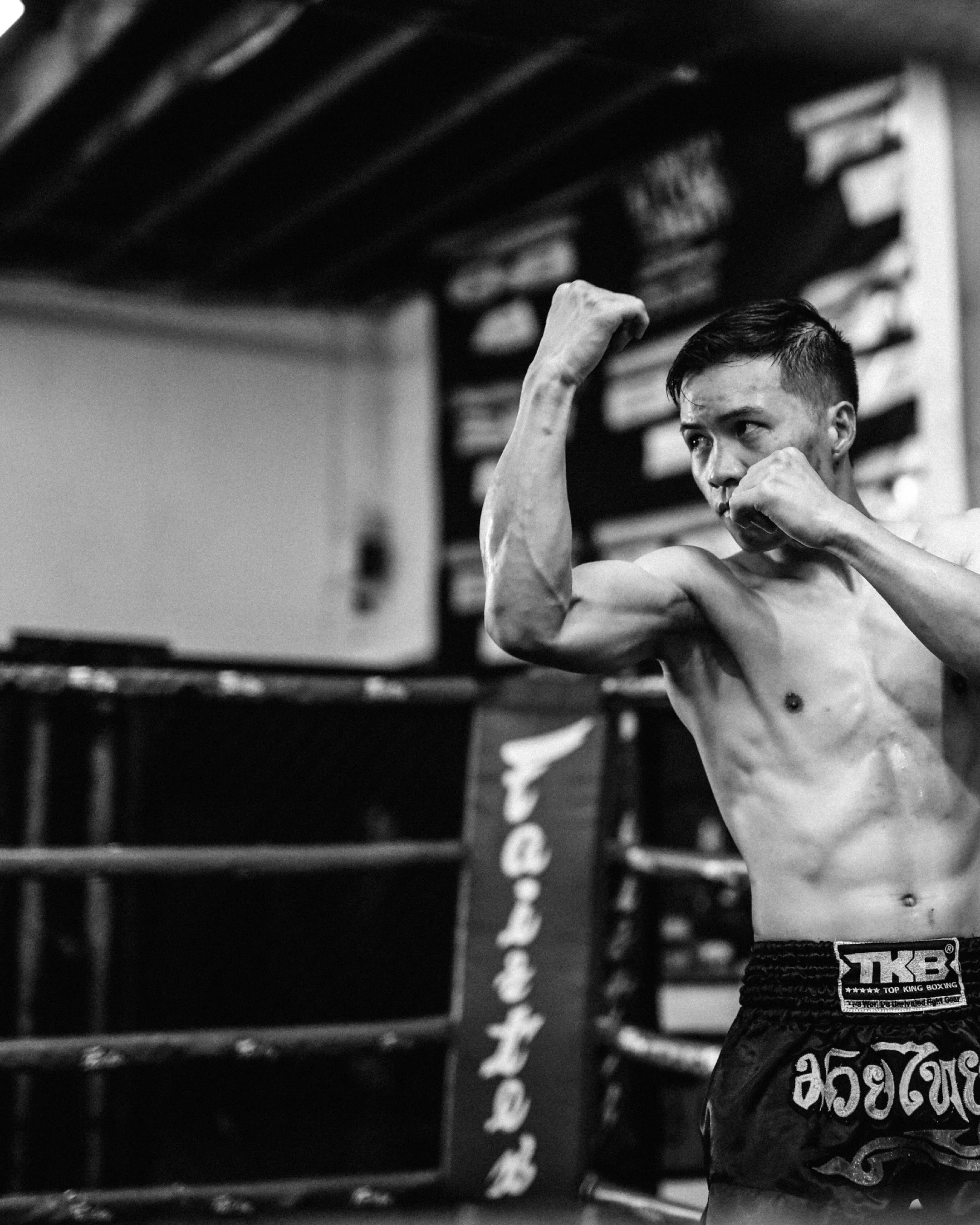 muay thai fighter shadow boxing
