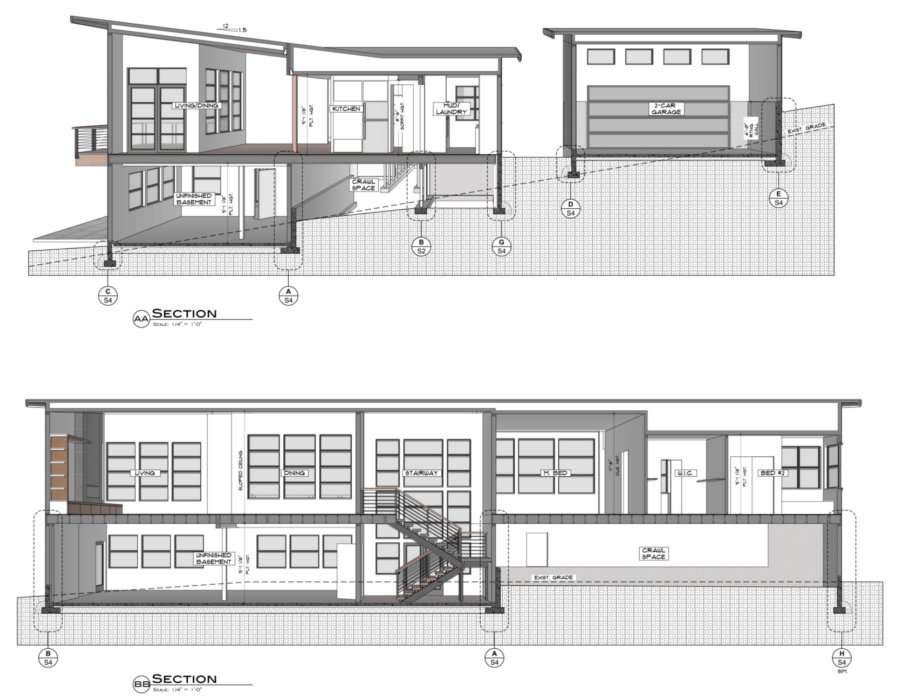 A couple of sections through the same custom residence as above. By layering scenes on top of one another, Haven is able provide sections to scale while also giving depth to the space. 
