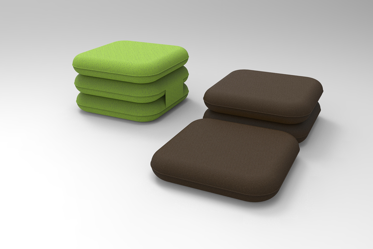  MAT is a modular ottoman providing a number of postures. 