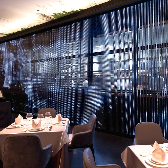 Electric waterfall as an element of the interior decoration at the South Beauty restaurant in Taipei