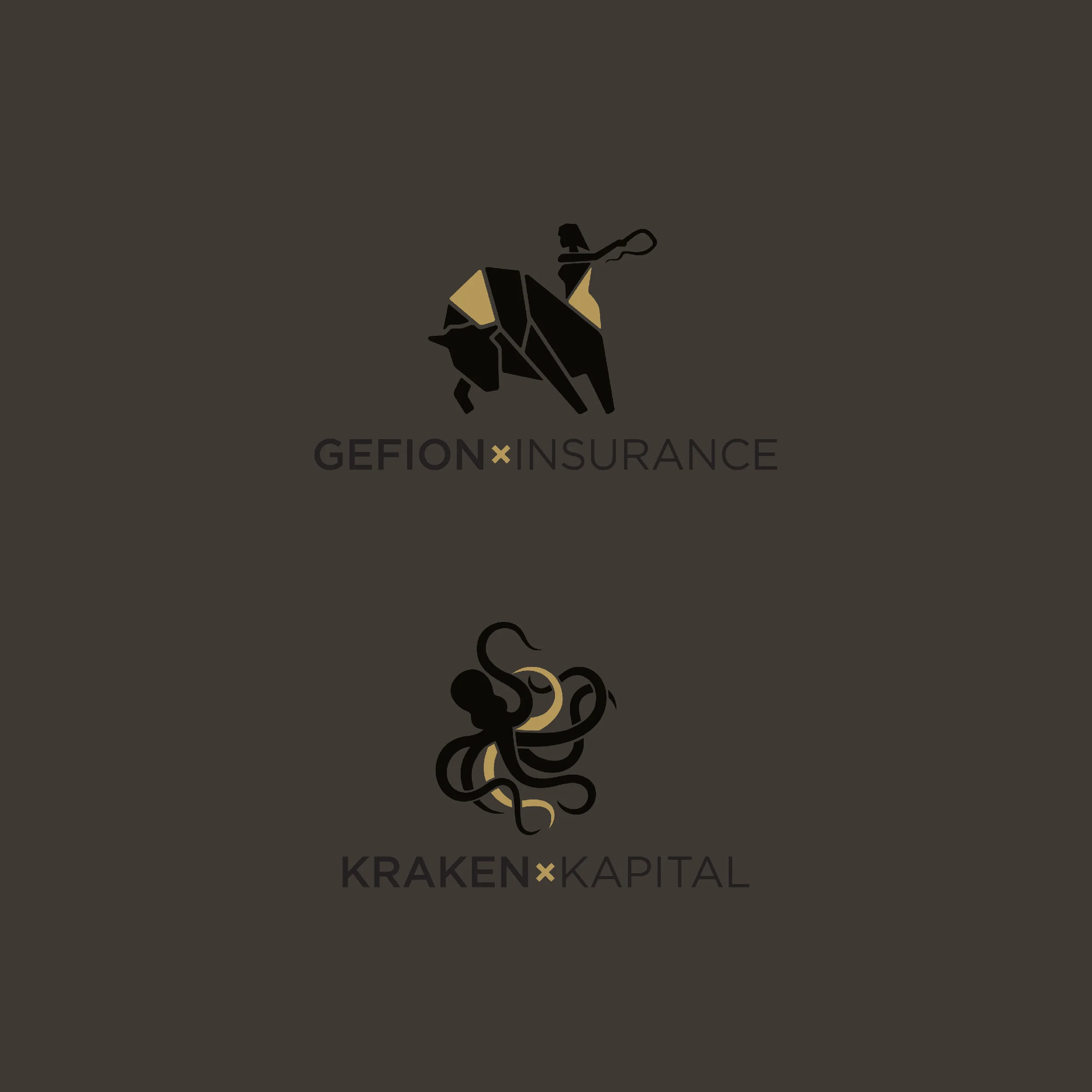 Graphic design of logos for Gefion insurance and Kraken Kapital as part of the companies' brand identity