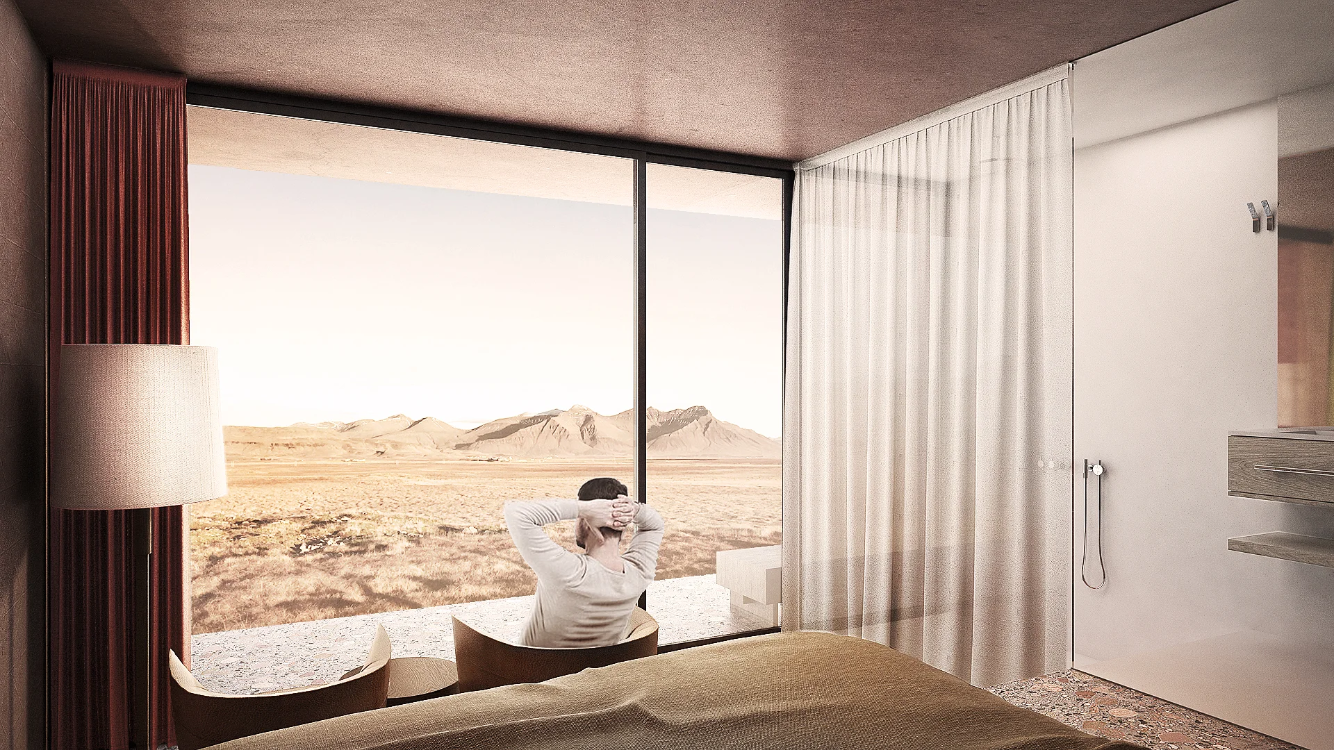 Icelandic landscape from a bedroom of the Red Mountain Resort