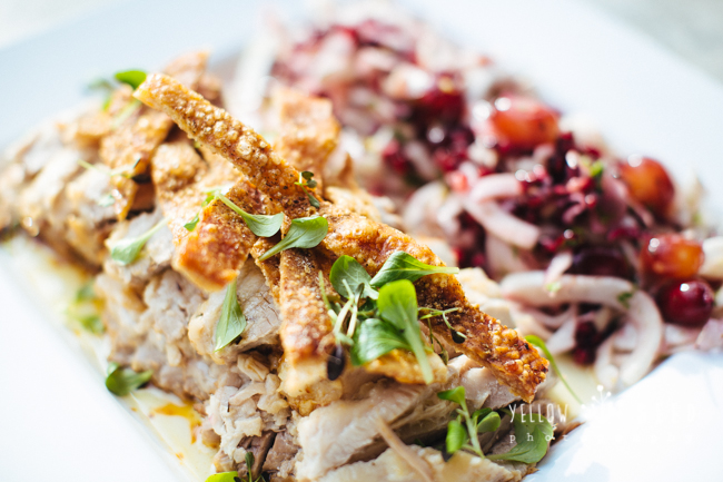 Slow roasted pork belly in honey, fennel with pomegranate fennel salad