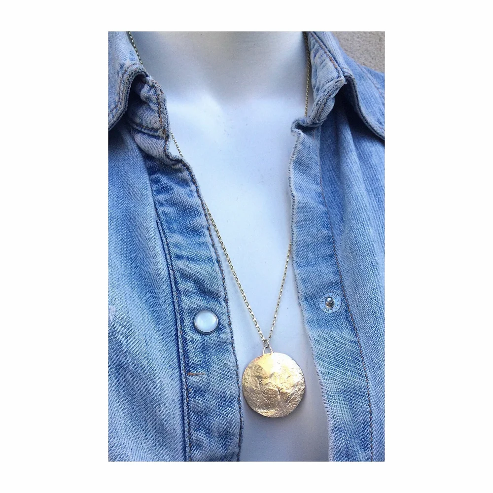 Large solid gold Full moon necklace Madeleine Spencer Jewellery