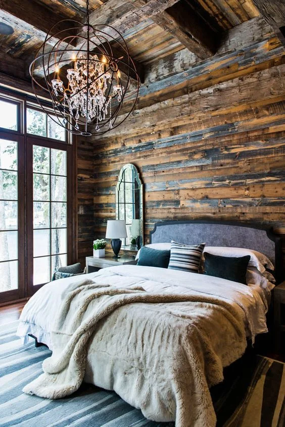 Rustic cabin bedroom, Rockies.