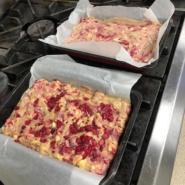 Today we made the signature Forte Blondies...white chocolate and raspberry! And they were delicious! #fortebakery #lovebaking