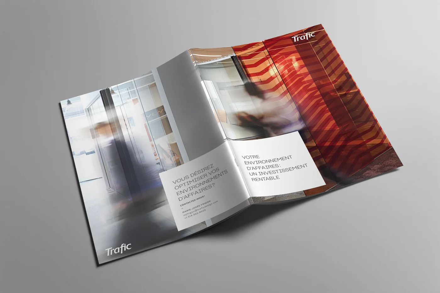 Couverture et dos de la brochure corporative pour Trafic.