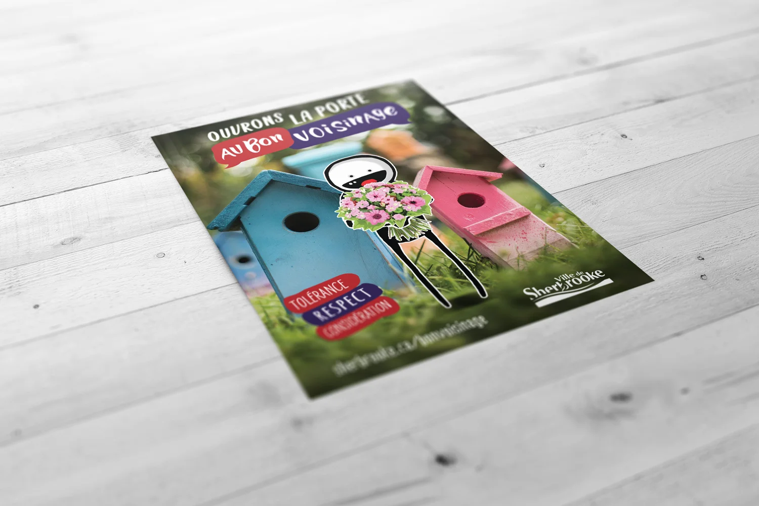 Design graphique du carton publicitaire pour Bon Voisinage